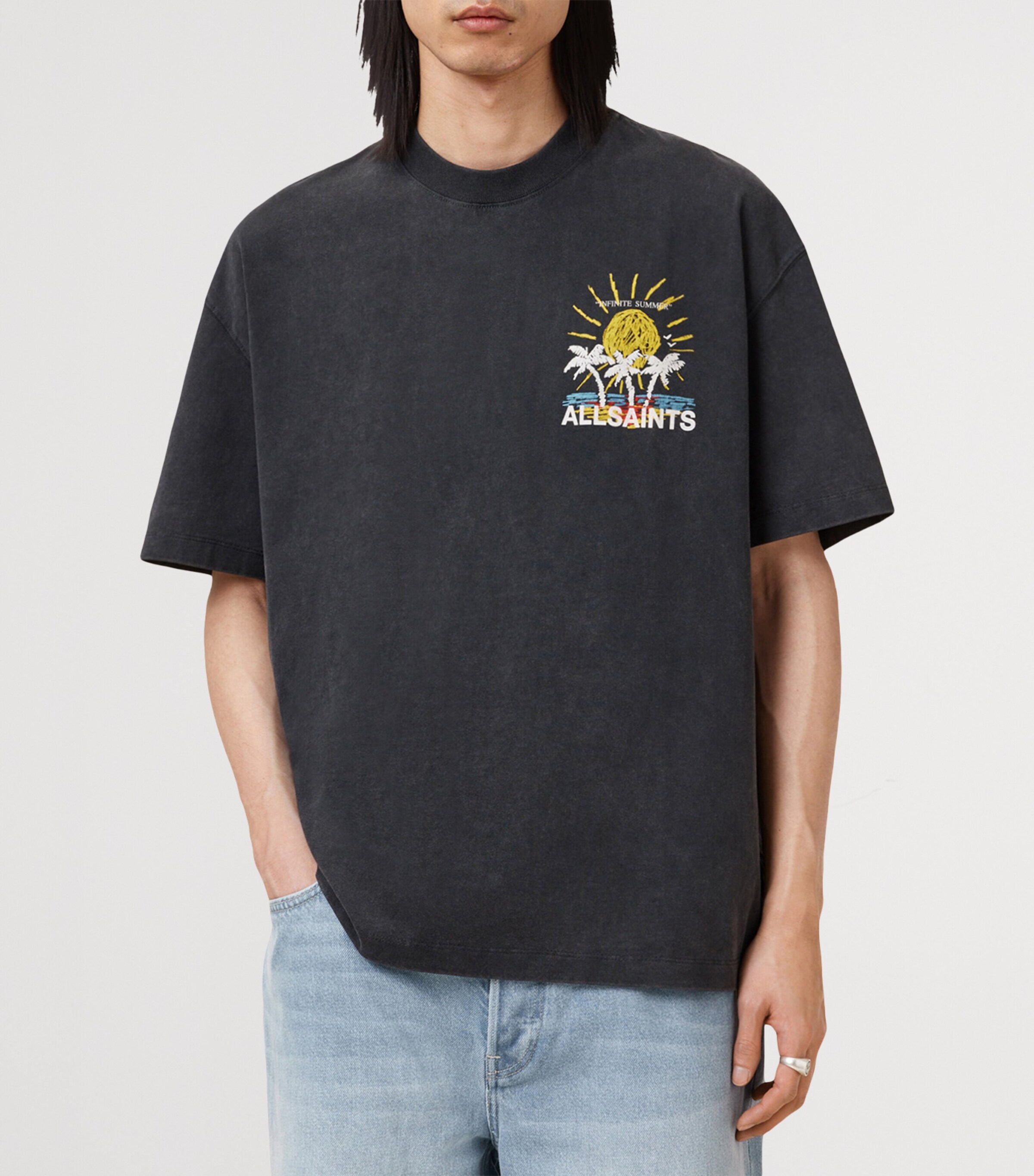 AllSaints Mens Organic Cotton Cove Logo T-Shirt Washed Black Image 4