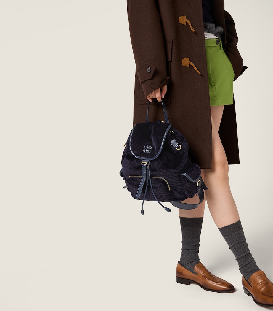 Large Corduroy Leather-Trim Backpack F0124 Image 5