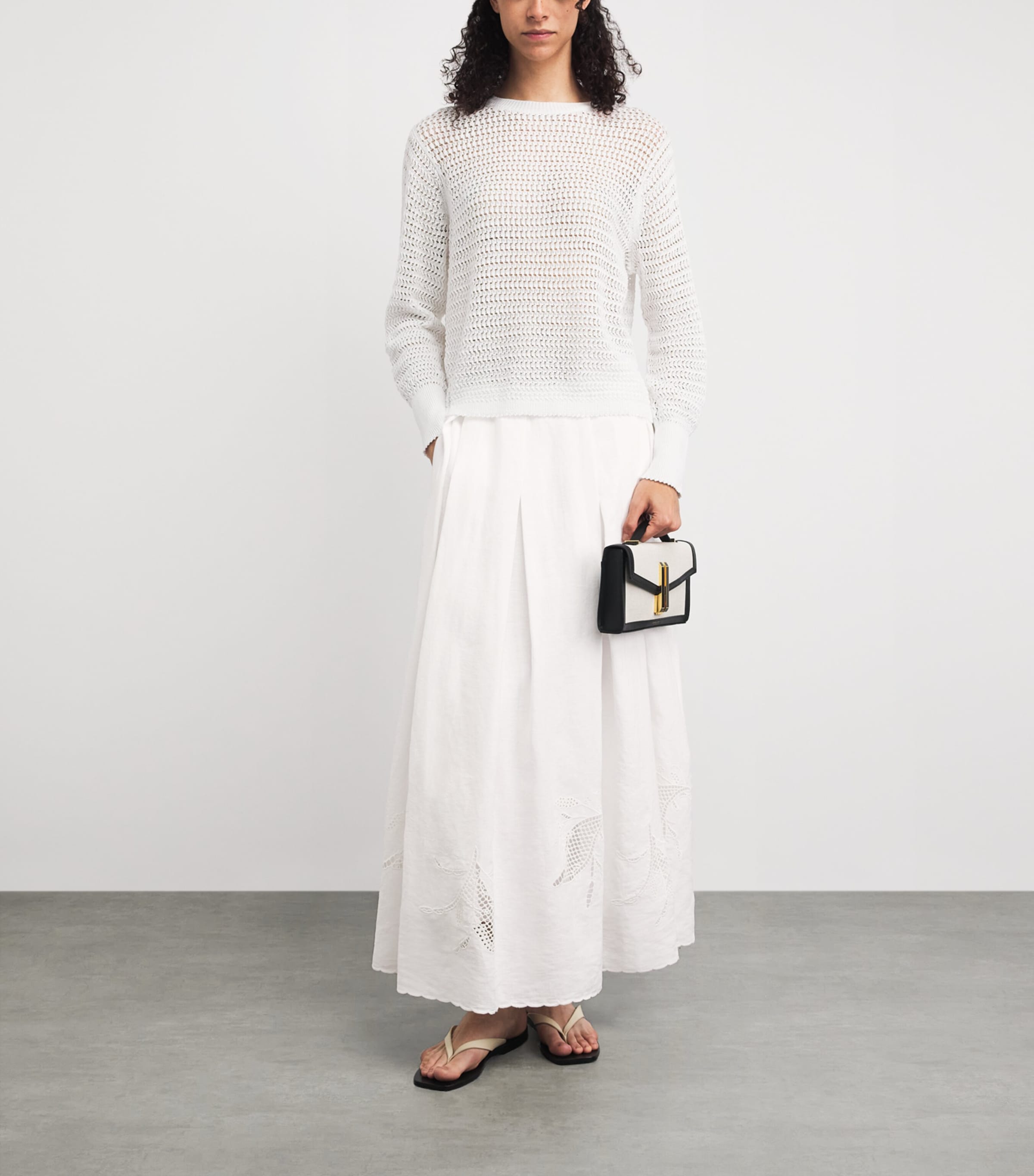 Lafayette 148 Womens Organic Linen Broderie Anglaise Maxi Skirt White White Image 2