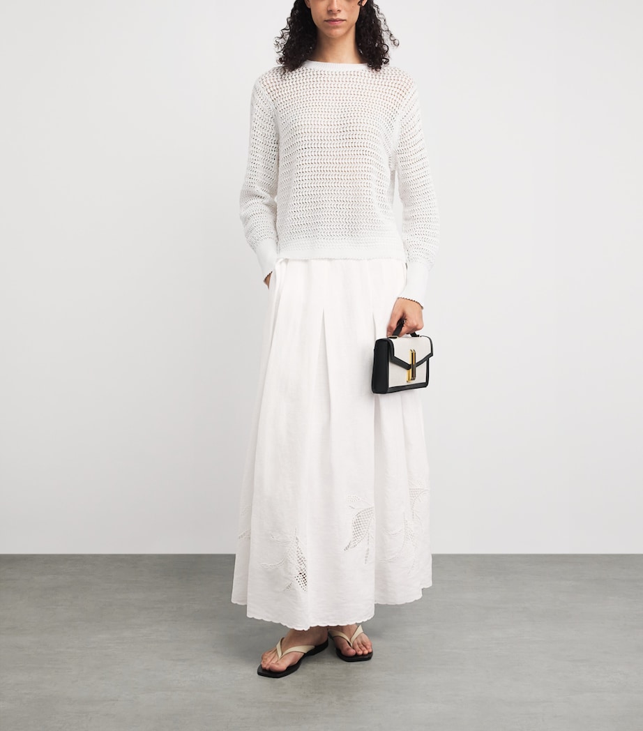 Lafayette 148 Womens Organic Linen Broderie Anglaise Maxi Skirt White White Image 2