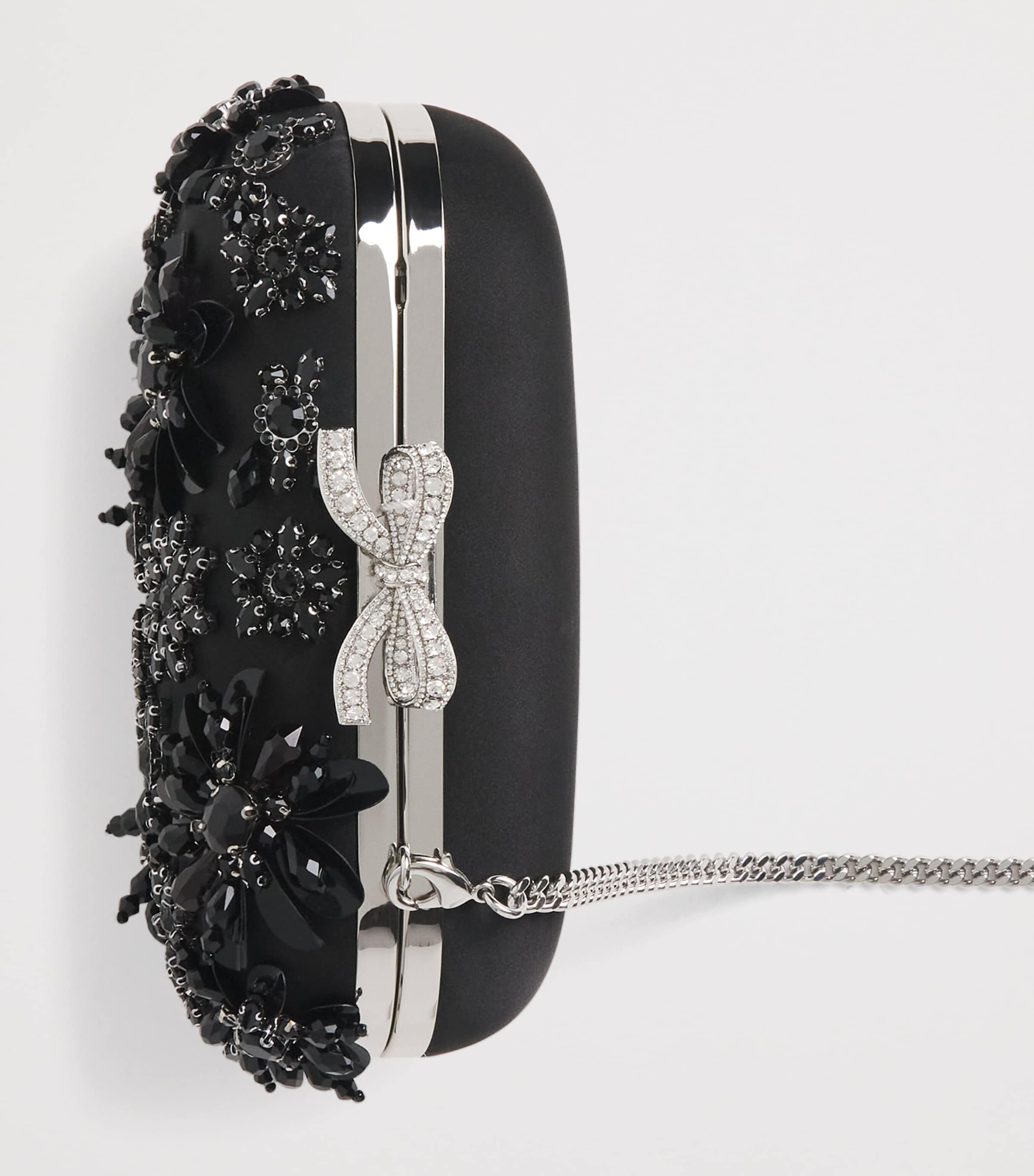 Satin Crystal-Embellished Clutch Bag BLACK Image 6