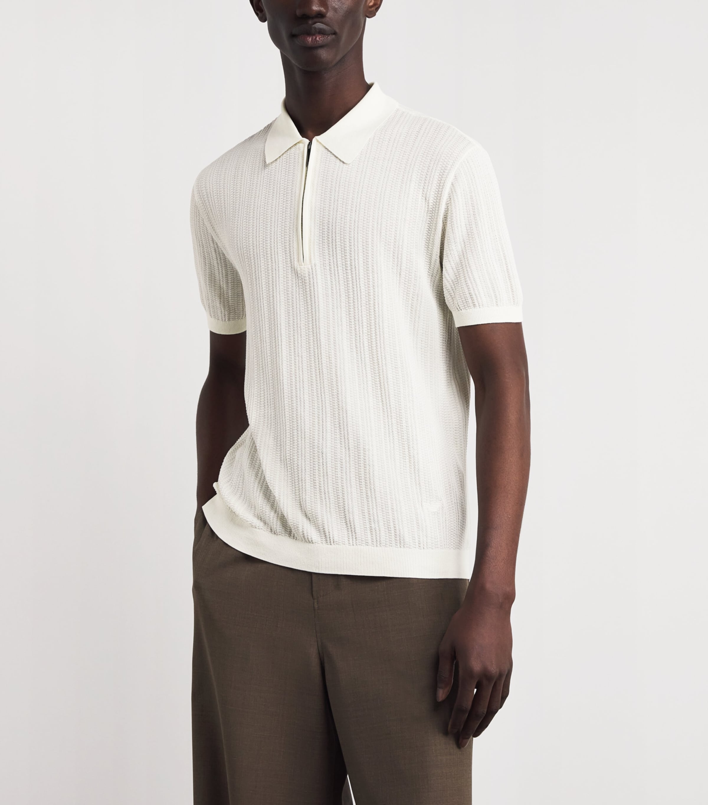 Emporio Armani White Cotton Quarter-Zip Polo T-Shirt | Harrods US