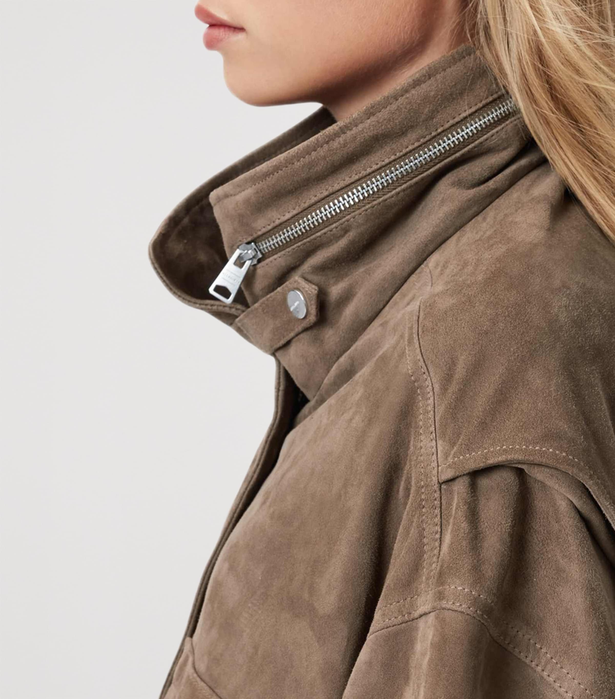 AllSaints Brown Suede Clay Bomber Jacket Harrods UK