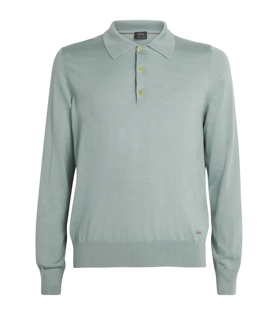 Brioni Mens Cashmere-Silk Long-Sleeve Polo Shirt Image 1