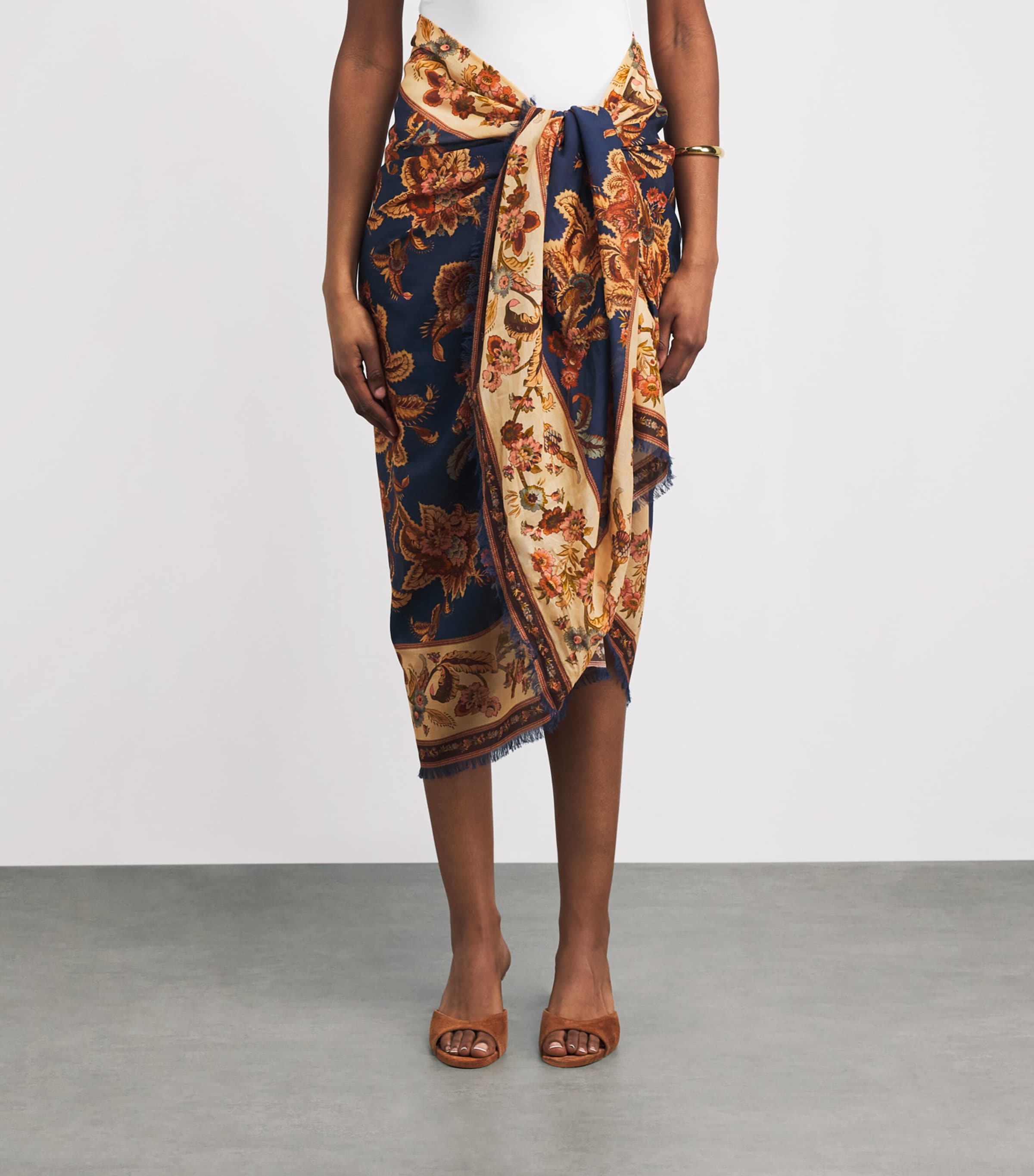 Zimmermann Womens Cotton Printed Pareo Navy Jacobean Image 4