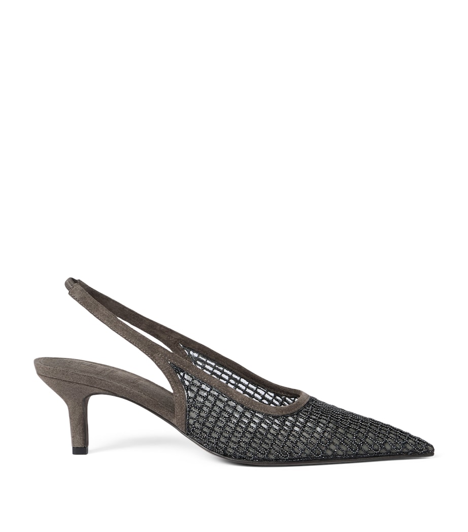 Brunello Cucinelli Suede Monili-Embroidered Slingback Pumps 55 Image 1