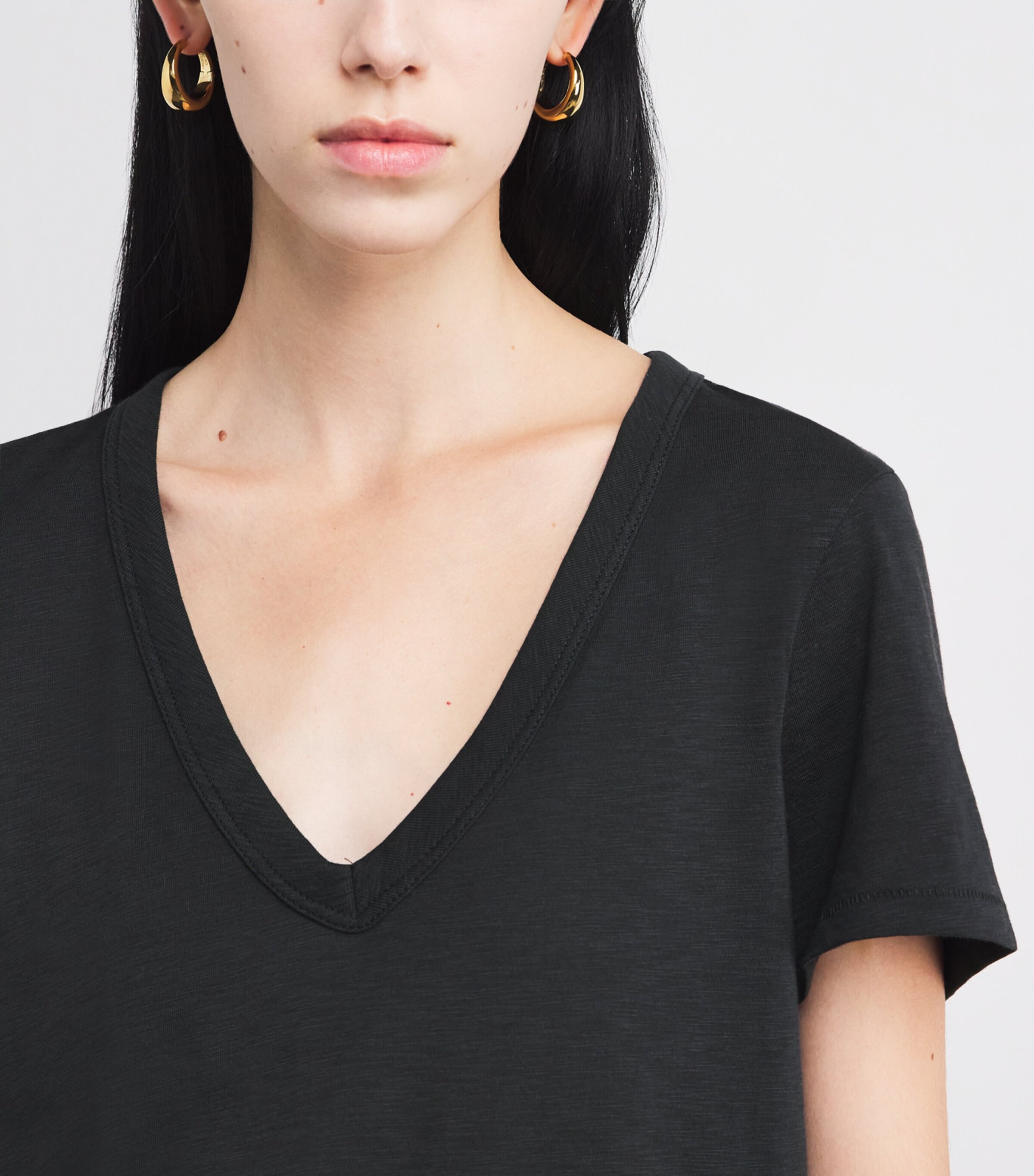 Rag & Bone Womens Pima Cotton The Slub Vee T-Shirt Blk Image 6