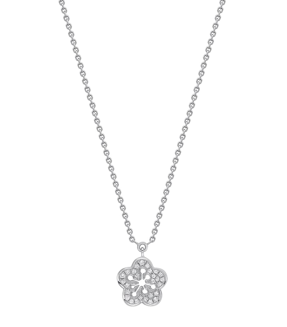 Mini White Gold and Diamond Blossom Pendant Necklace SILVER Image 1