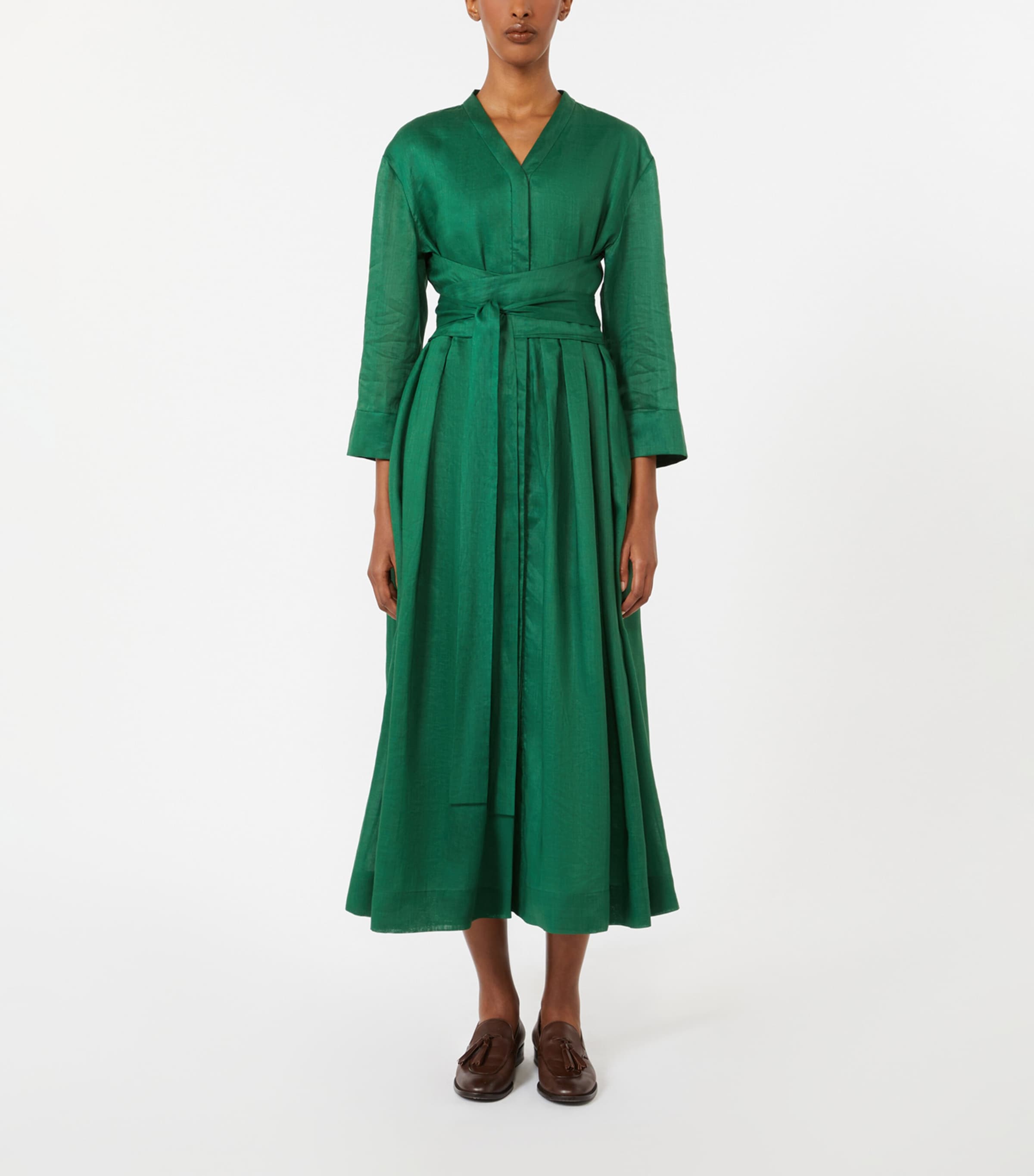 Max Mara Womens Ramie Midi Shirt Dress Green Image 2