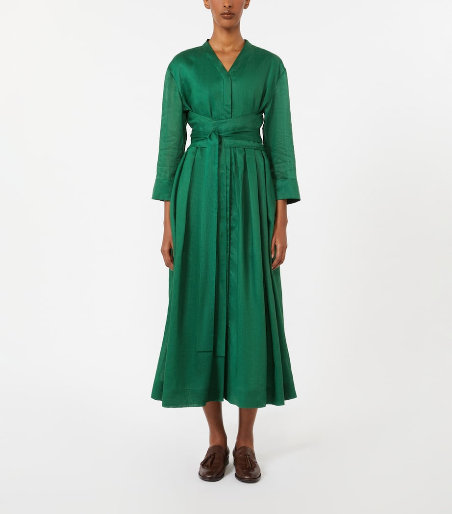 Max Mara Womens Ramie Midi Shirt Dress Green Image 2