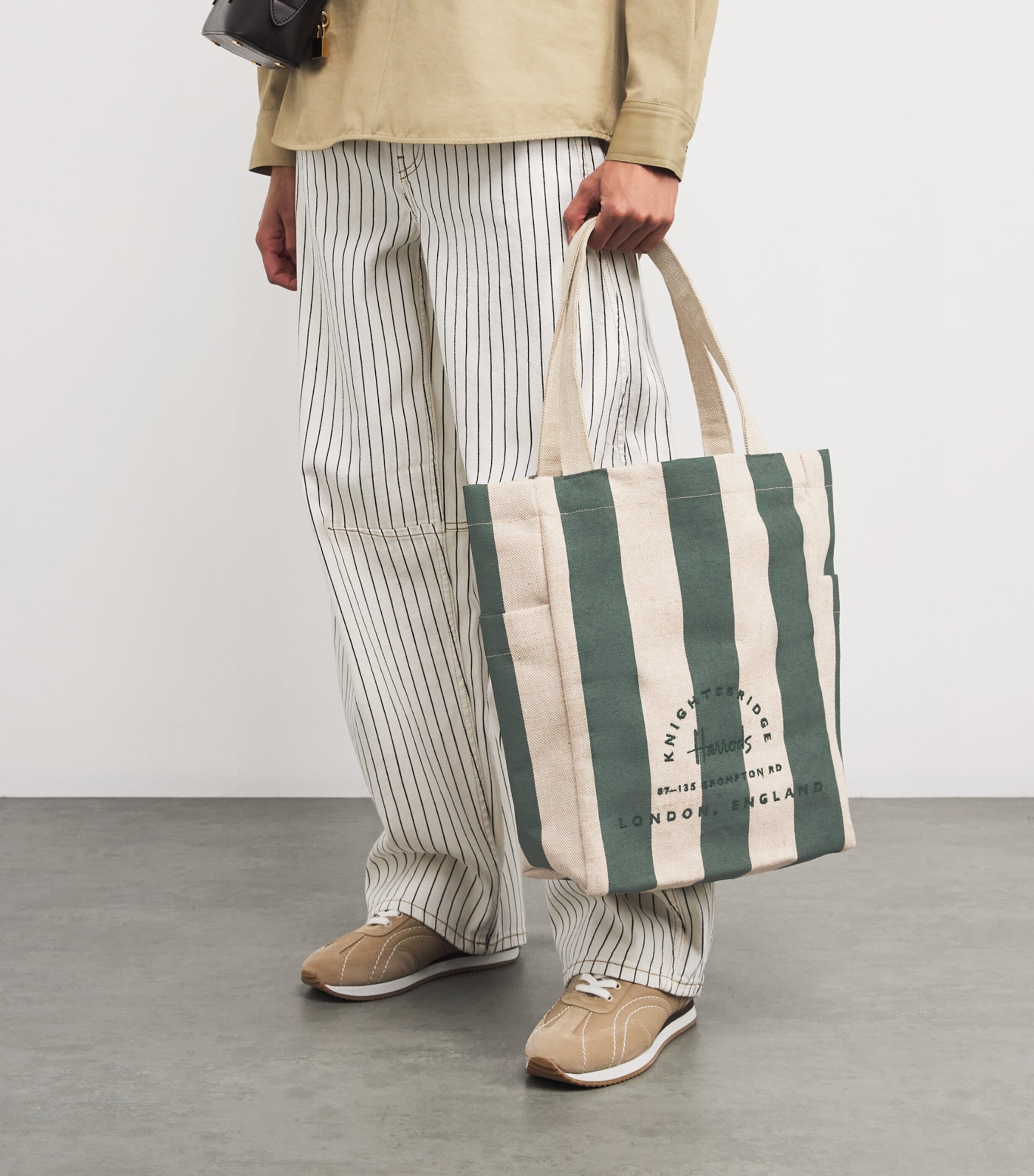 Jute Striped Logo Tote Bag GREEN Image 5