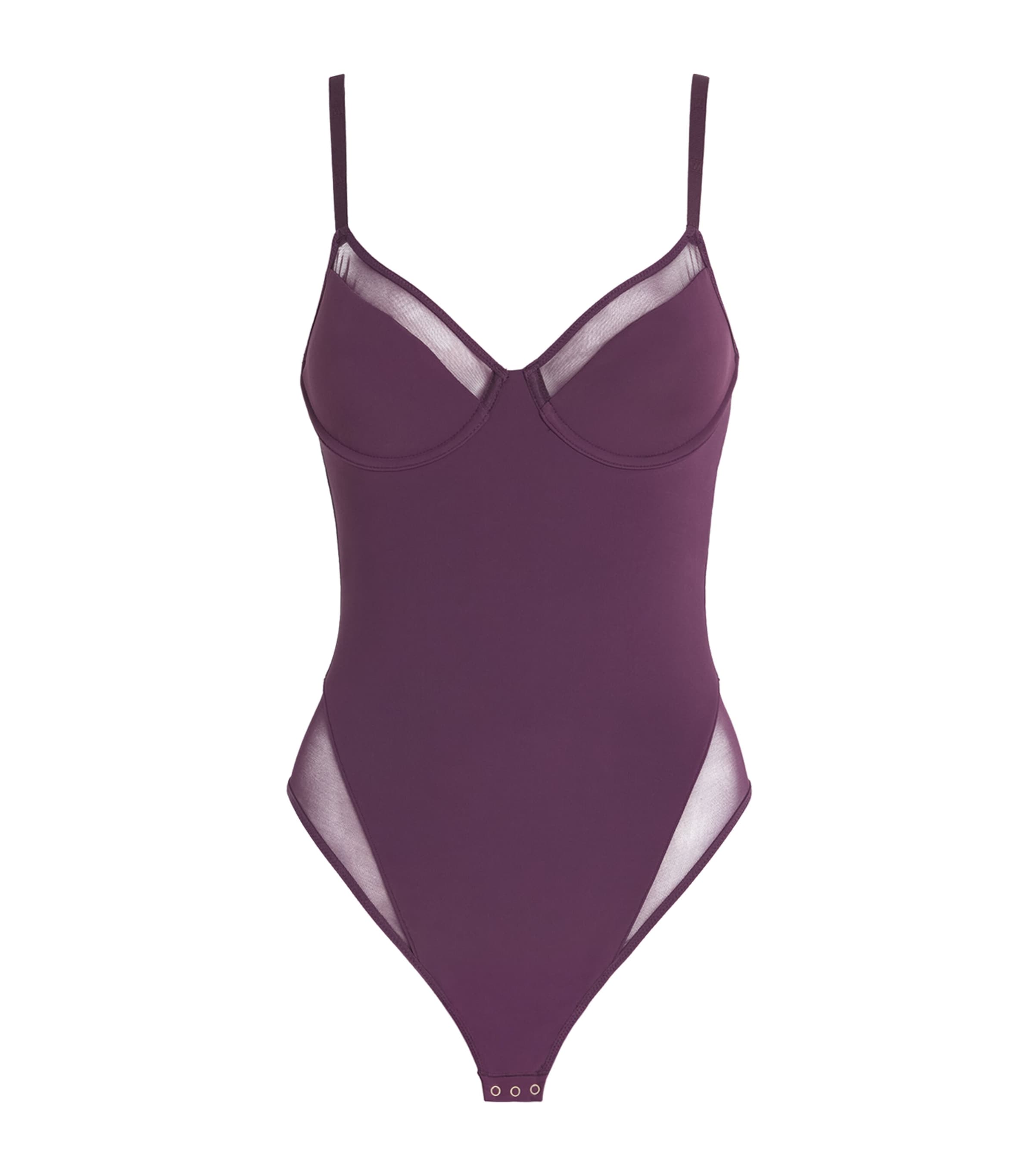 Sheer Opaque Underwired Bodysuit 849 AUBERGINE Image 1