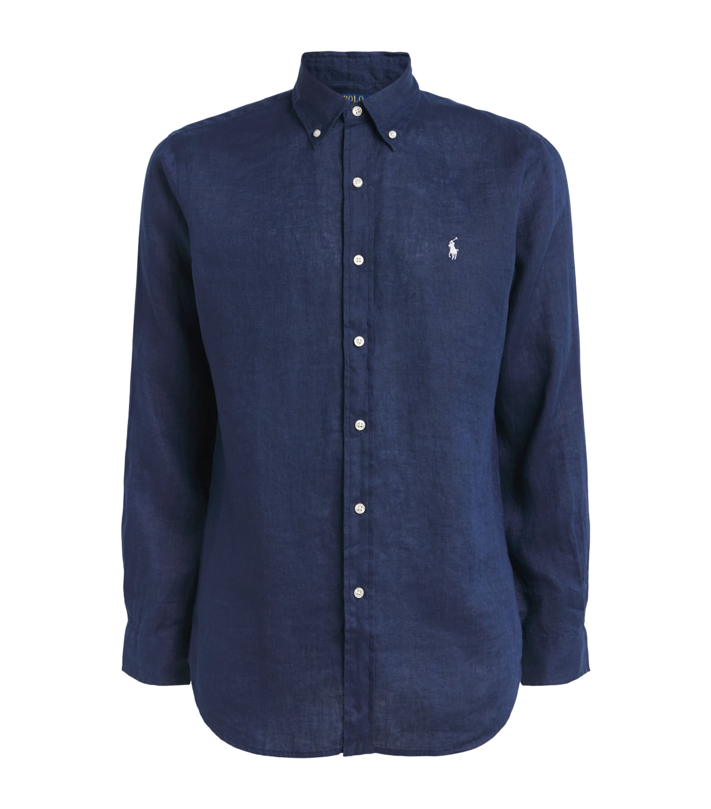 Polo Ralph Lauren Mens Linen Custom-Fit Shirt Nwprt Nvy W/ Whte Pp Image 1