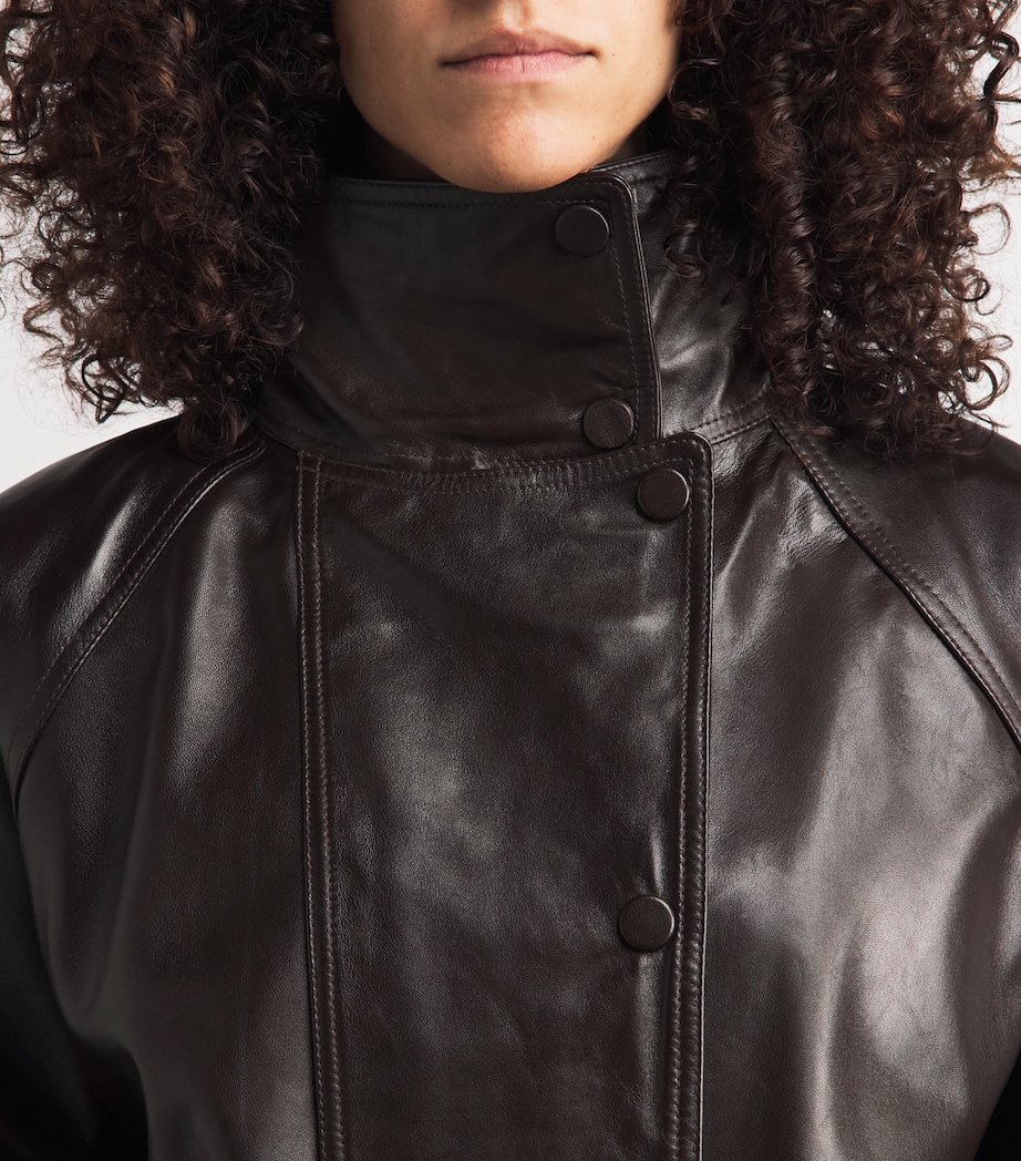 Sandro Paris Womens Oversized Leather Jacket Brown Image 3