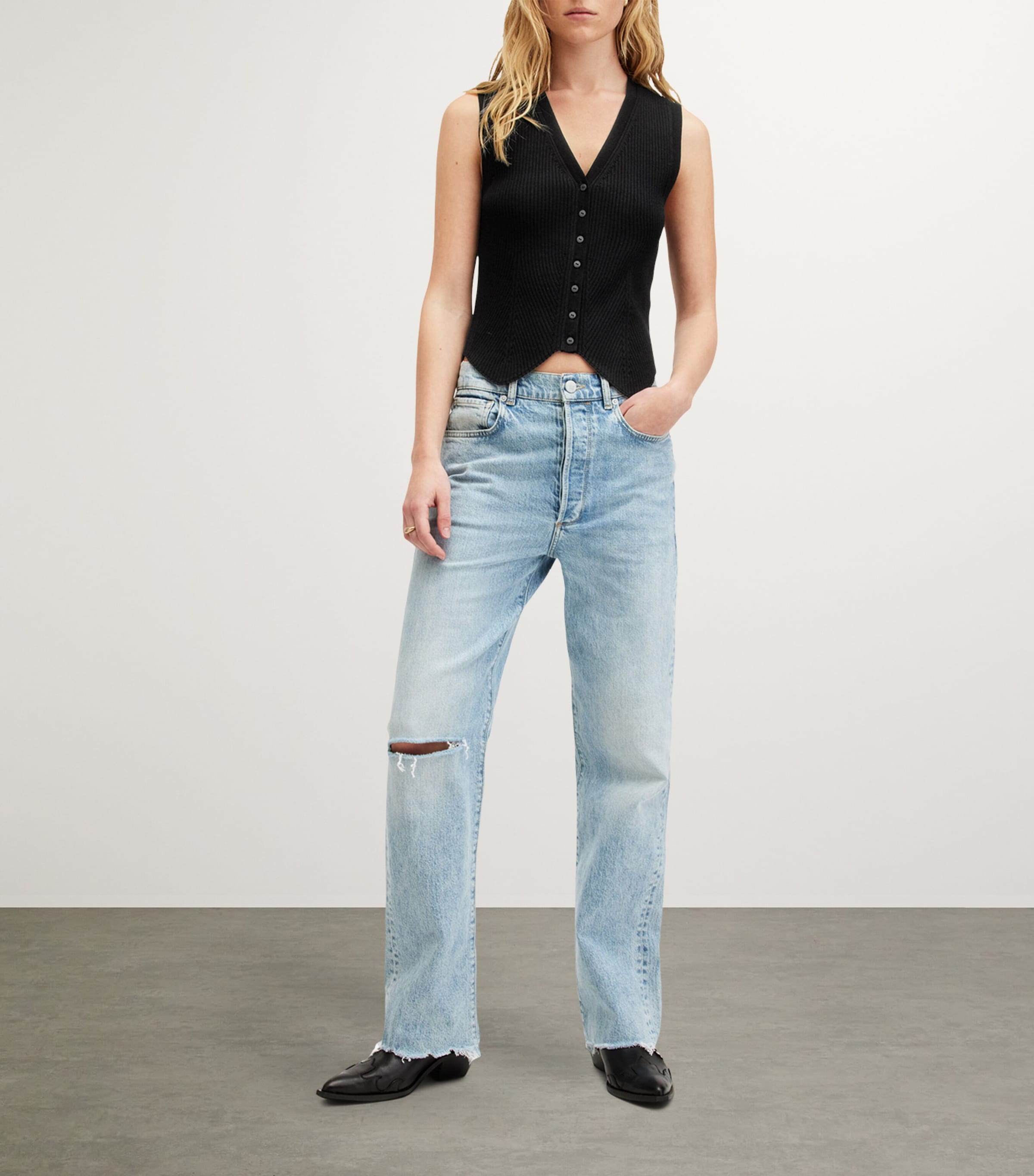 AllSaints Womens Knitted Cruz Waistcoat Black Image 5