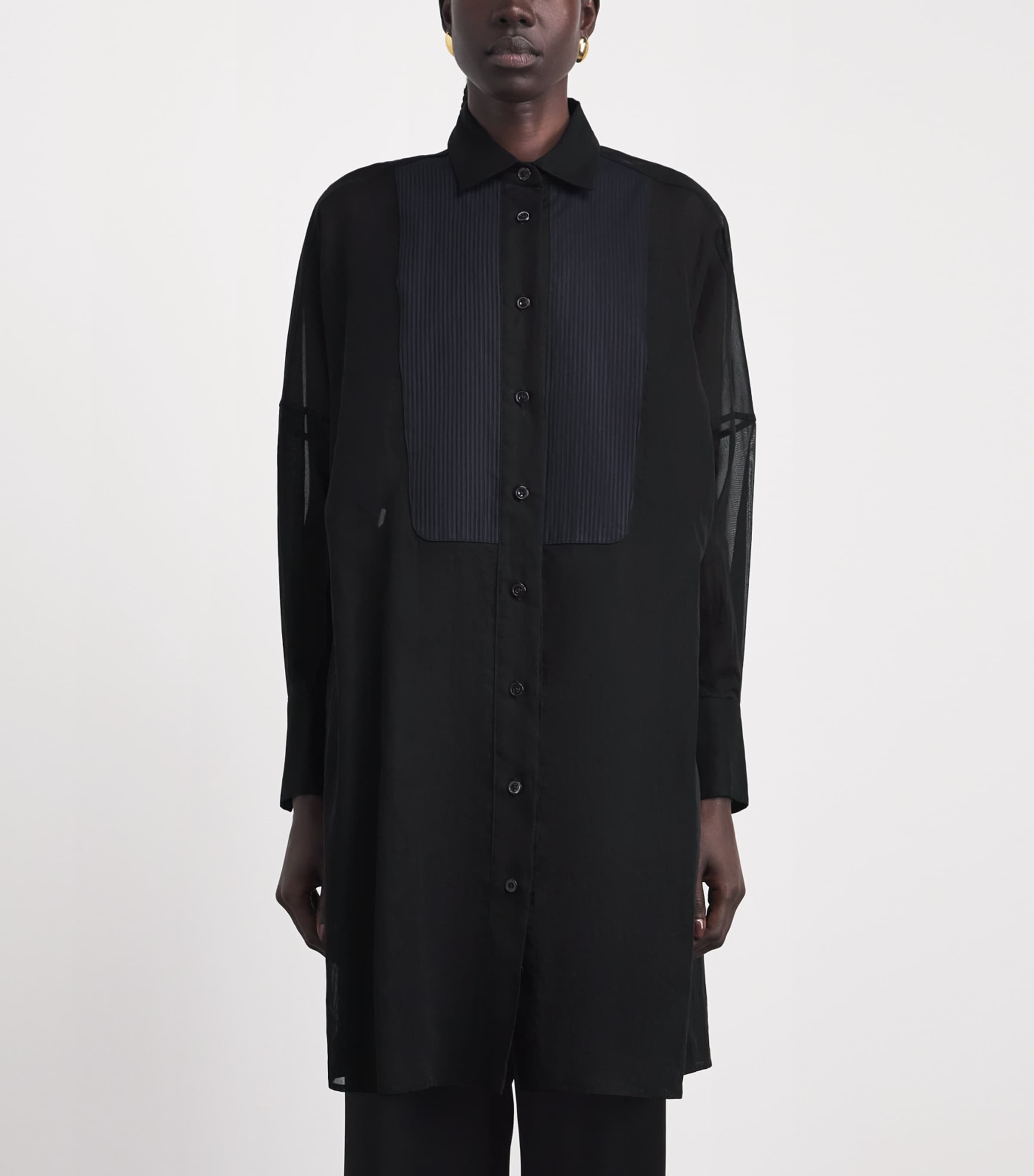 Eleventy Womens Cotton Longline Dress Shirt Nero Image 4