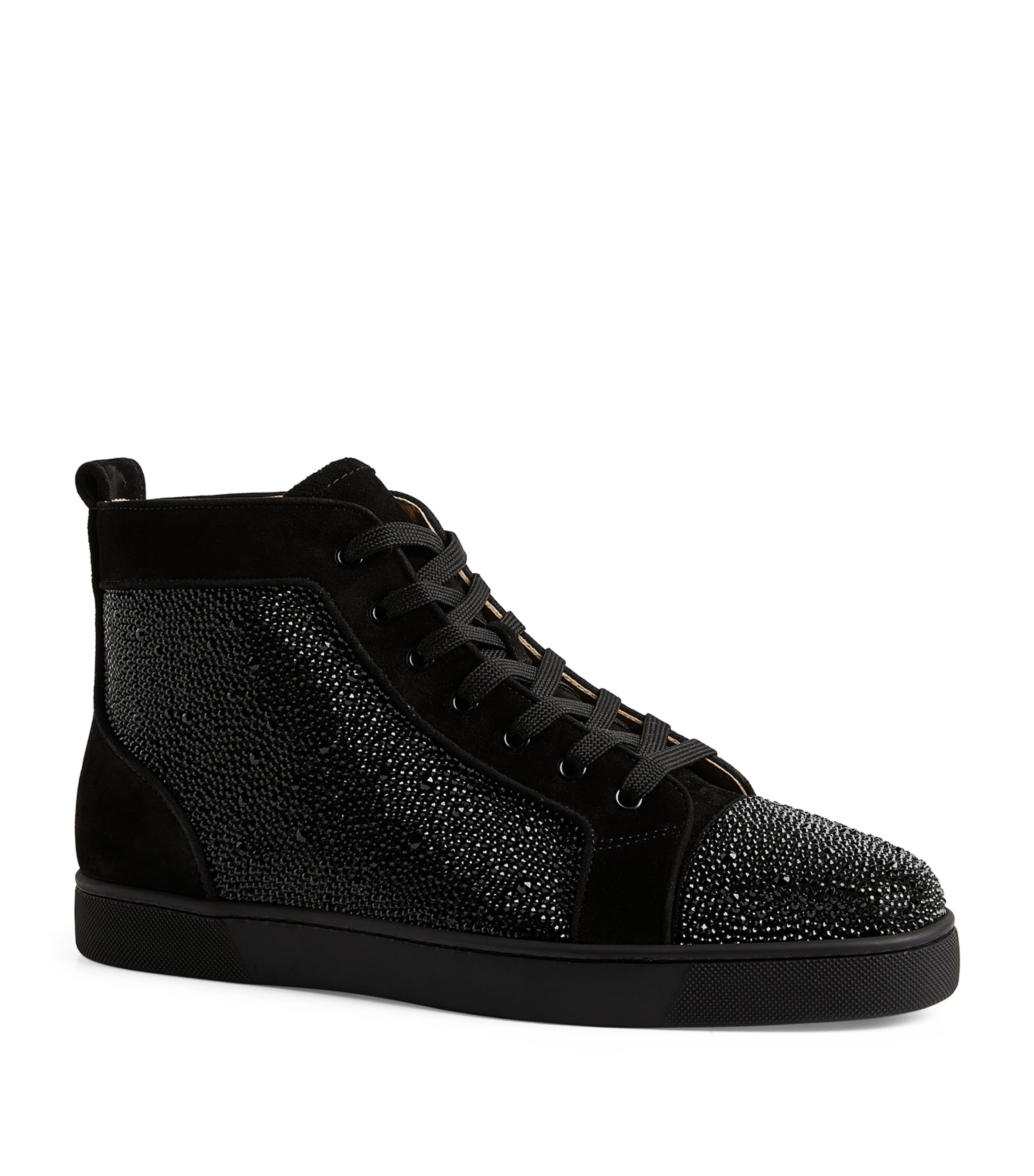 Christian Louboutin Suede Louis Strass High-top Sneakers In Black