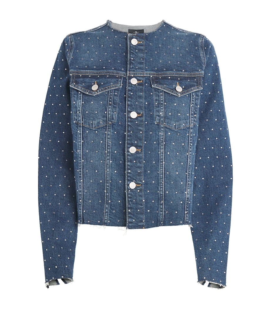 7 For All Mankind Womens Rhinestone Vicky Denim Jacket Radar Image 1