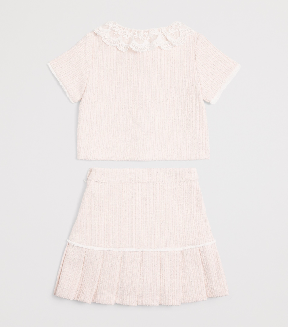 Patachou Tweed Top and Skirt Set (3-14Years) Pale Pink Image 2