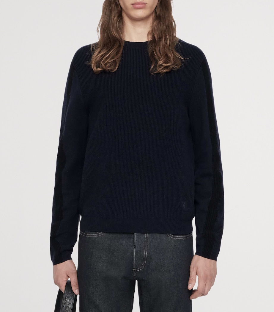 AllSaints Mens Merino Wool Hawke Sweater Navy Blue Image 3