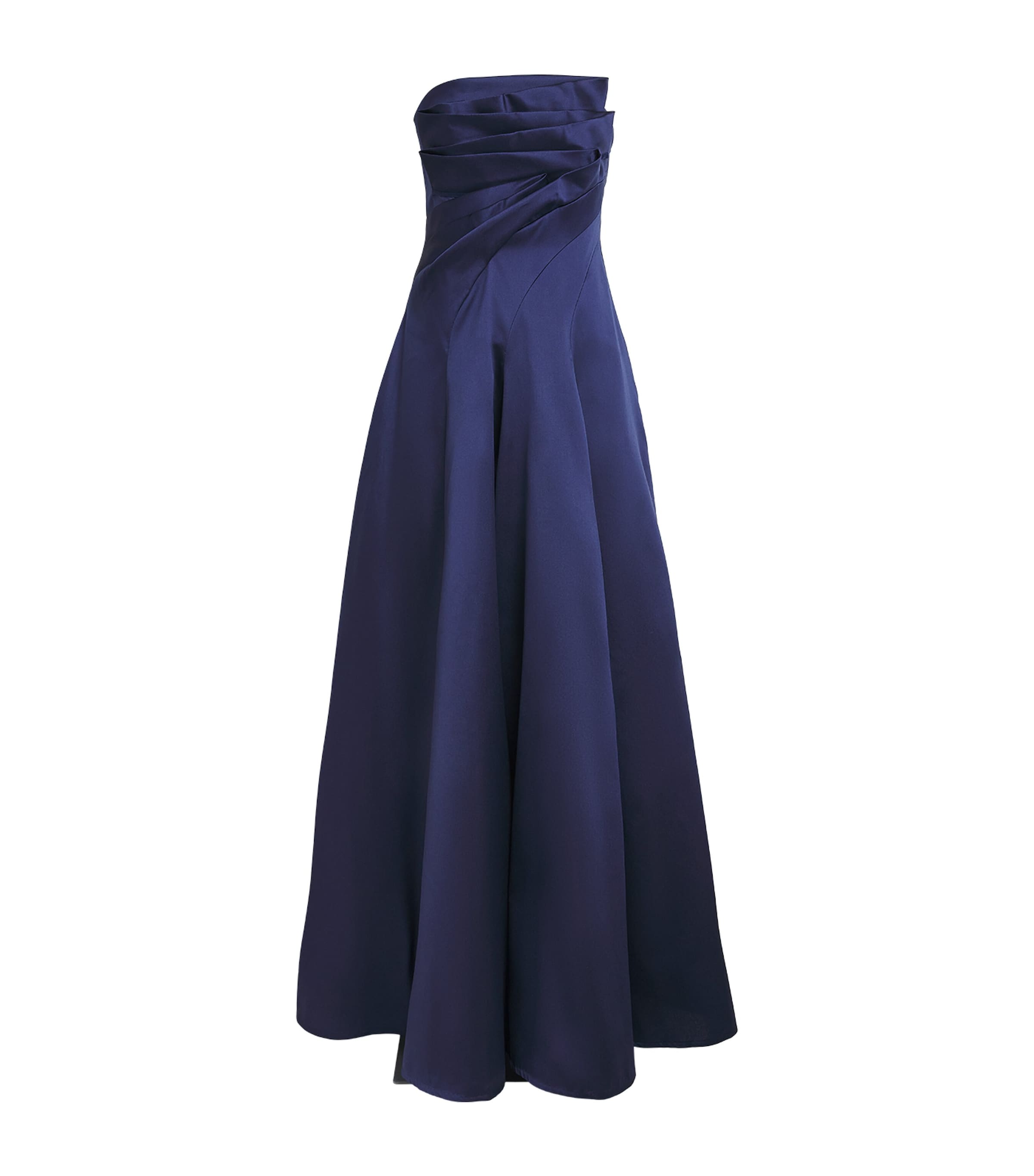 Talbot Runhof Womens Mikado Satin Pleated Gown Navy Image 1
