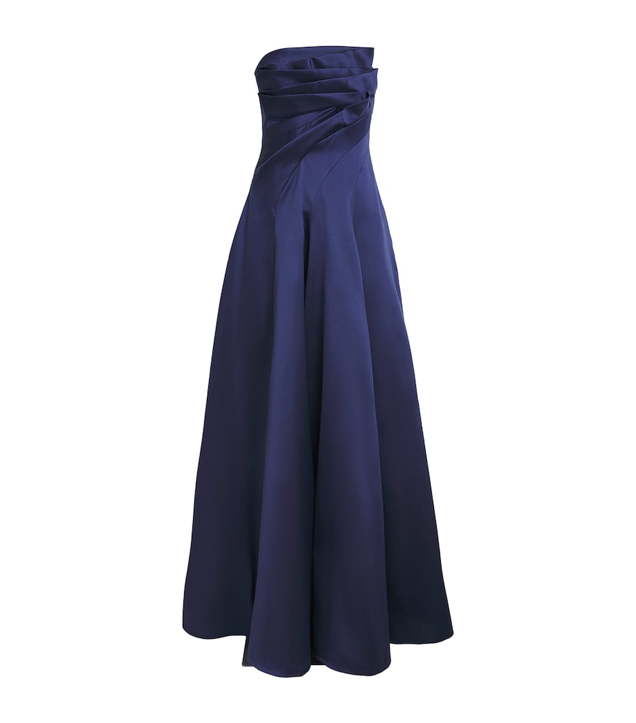Talbot Runhof Womens Mikado Satin Pleated Gown Navy Image 1