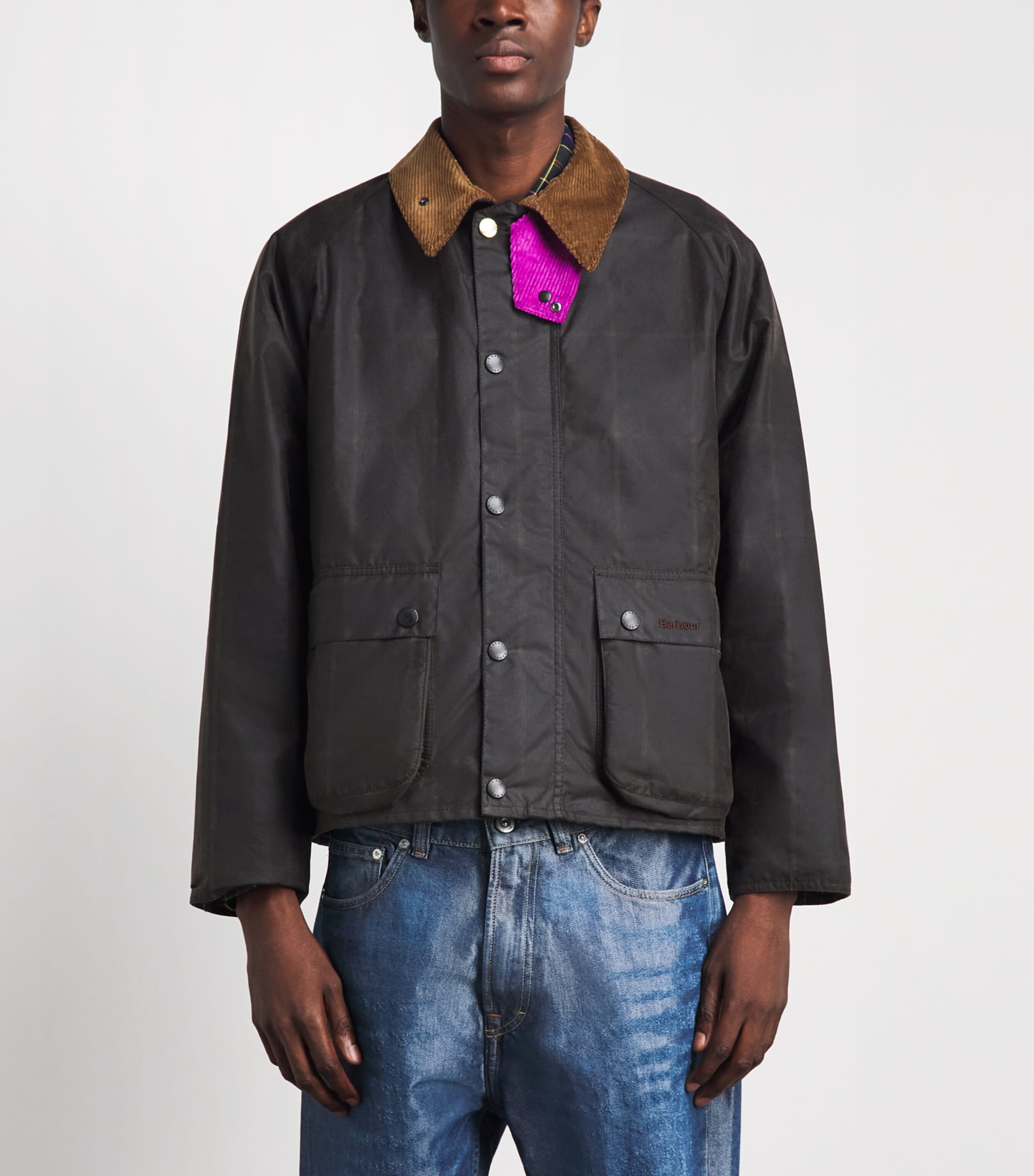 Barbour Mens x Paul Smith Waxed Transport Windowpane Jacket Rustic/bark Image 4
