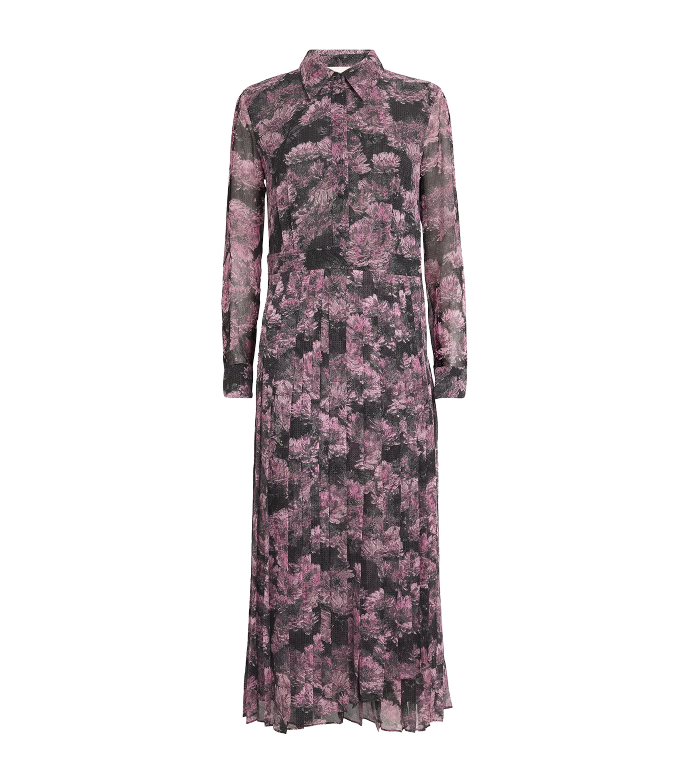 Tory Burch Pleated Floral-print Silk Midi Shirt Dress In Pink