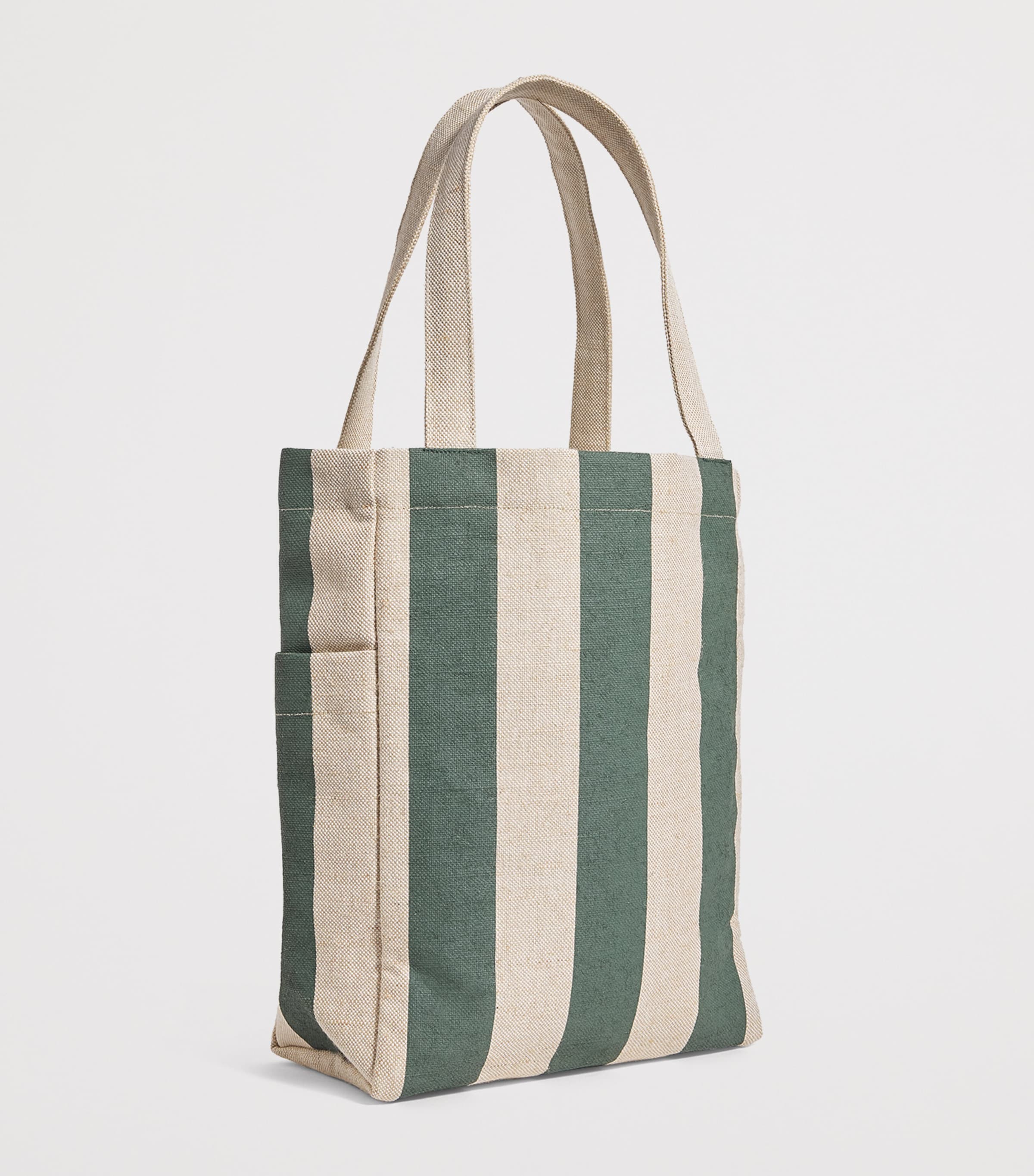 Jute Striped Logo Tote Bag GREEN Image 3