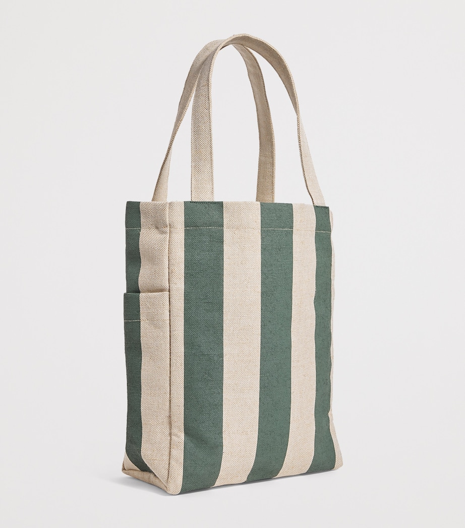 Jute Striped Logo Tote Bag GREEN Image 3