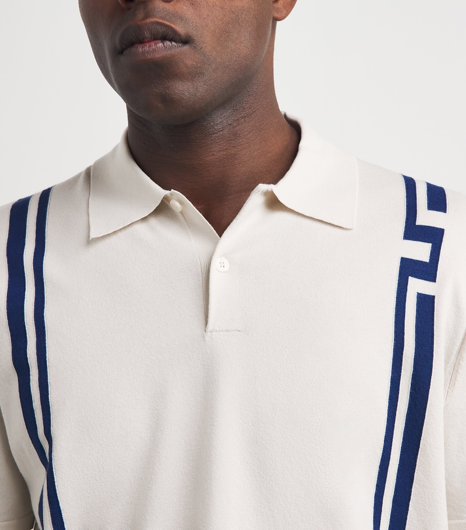 J Lindeberg Mens Rylan Stripe Knit Golf Polo Shirt Moonbeam Image 3