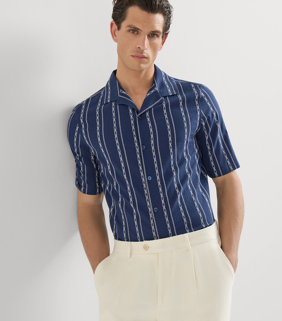 Brunello Cucinelli Mens Stretch-Cotton Stripe Short-Sleeve Shirt Image 4