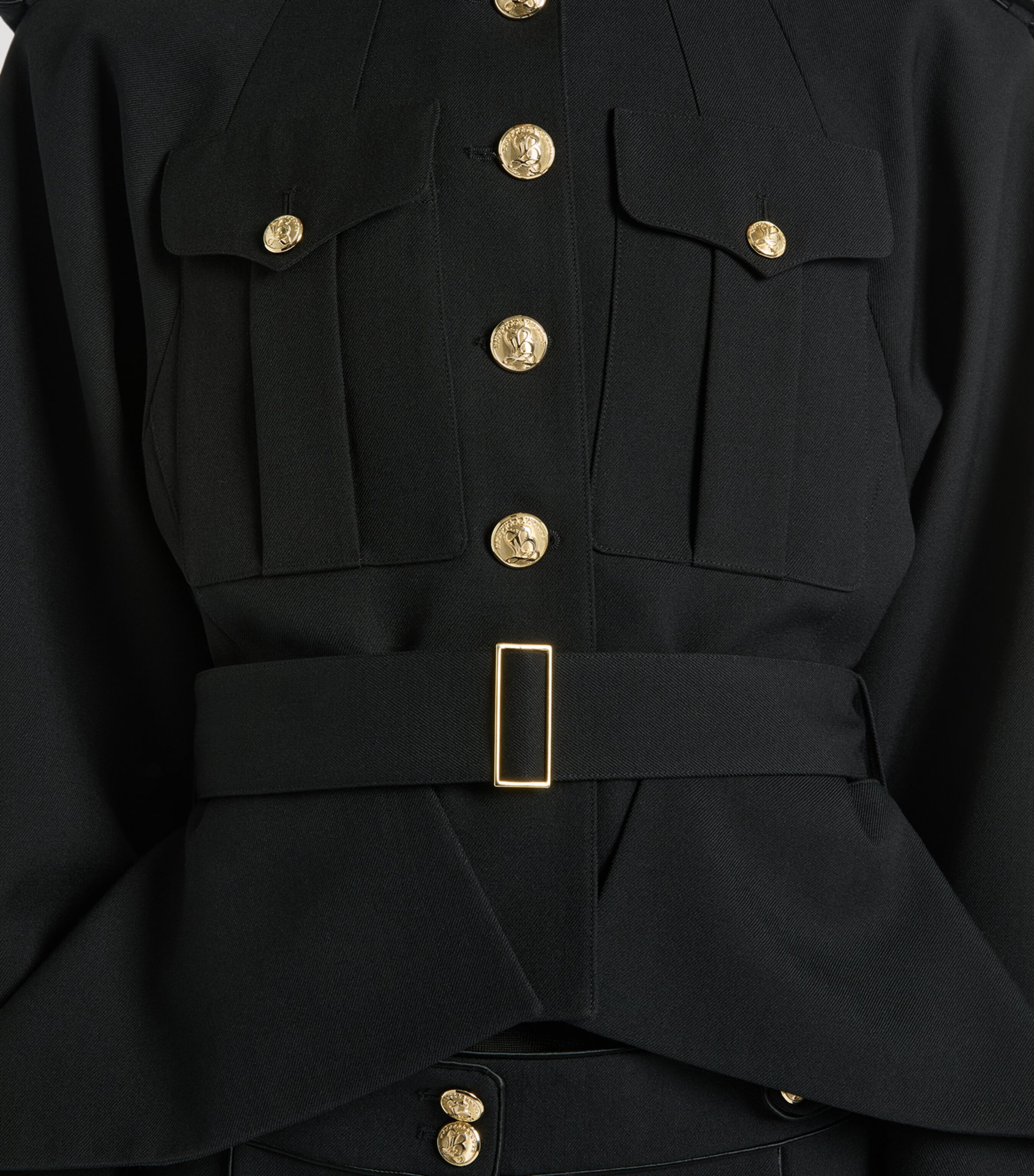 Balmain Womens Virgin Wool Belted Jacket Noir Image 6