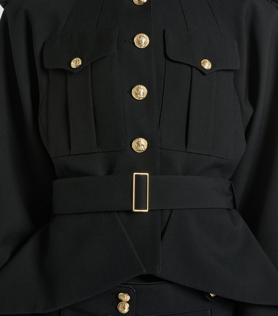 Balmain Womens Virgin Wool Belted Jacket Noir Image 6