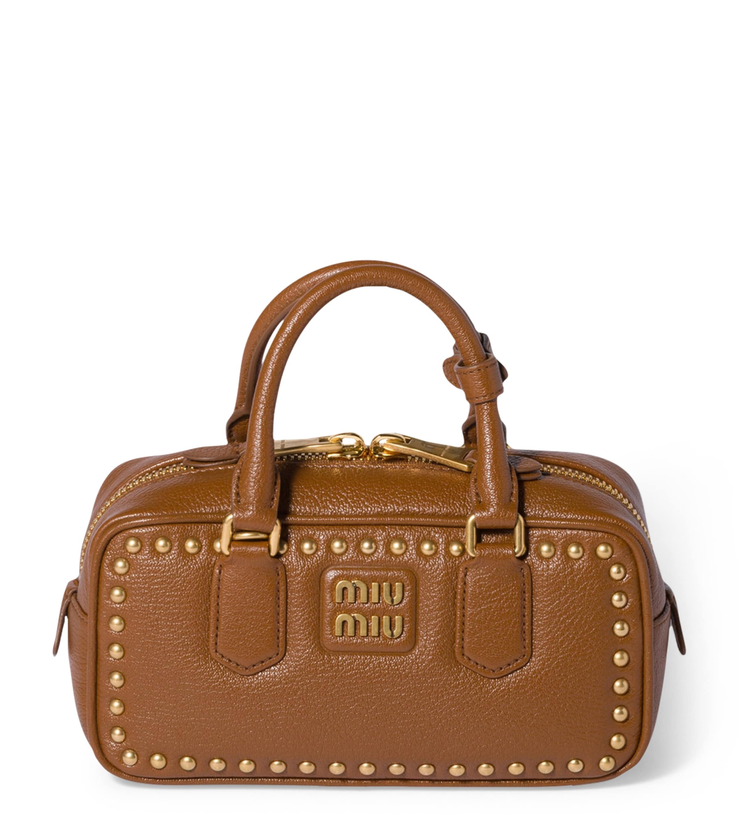 Miu Miu Leather Studded Arcadie Top-Handle Bag Brown Image 1