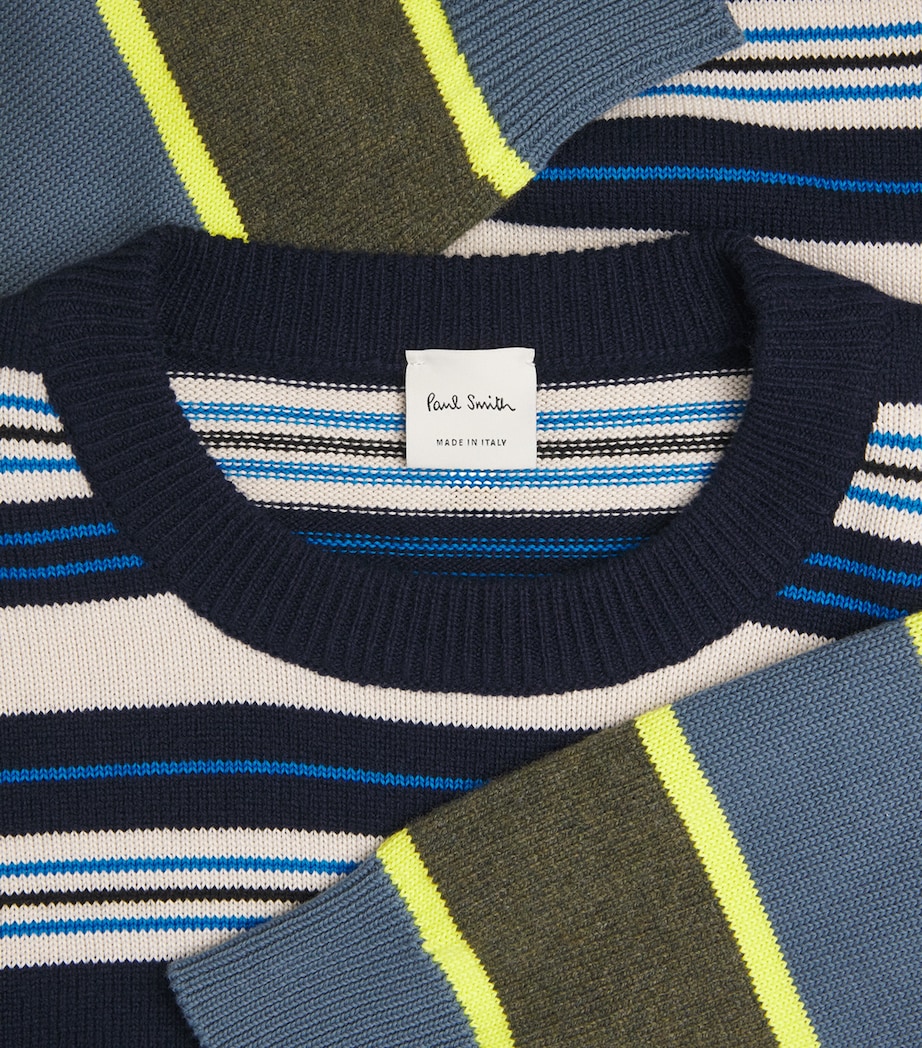 Paul Smith Mens Wool-Cotton Stripe Sweater Dark Navy Image 6