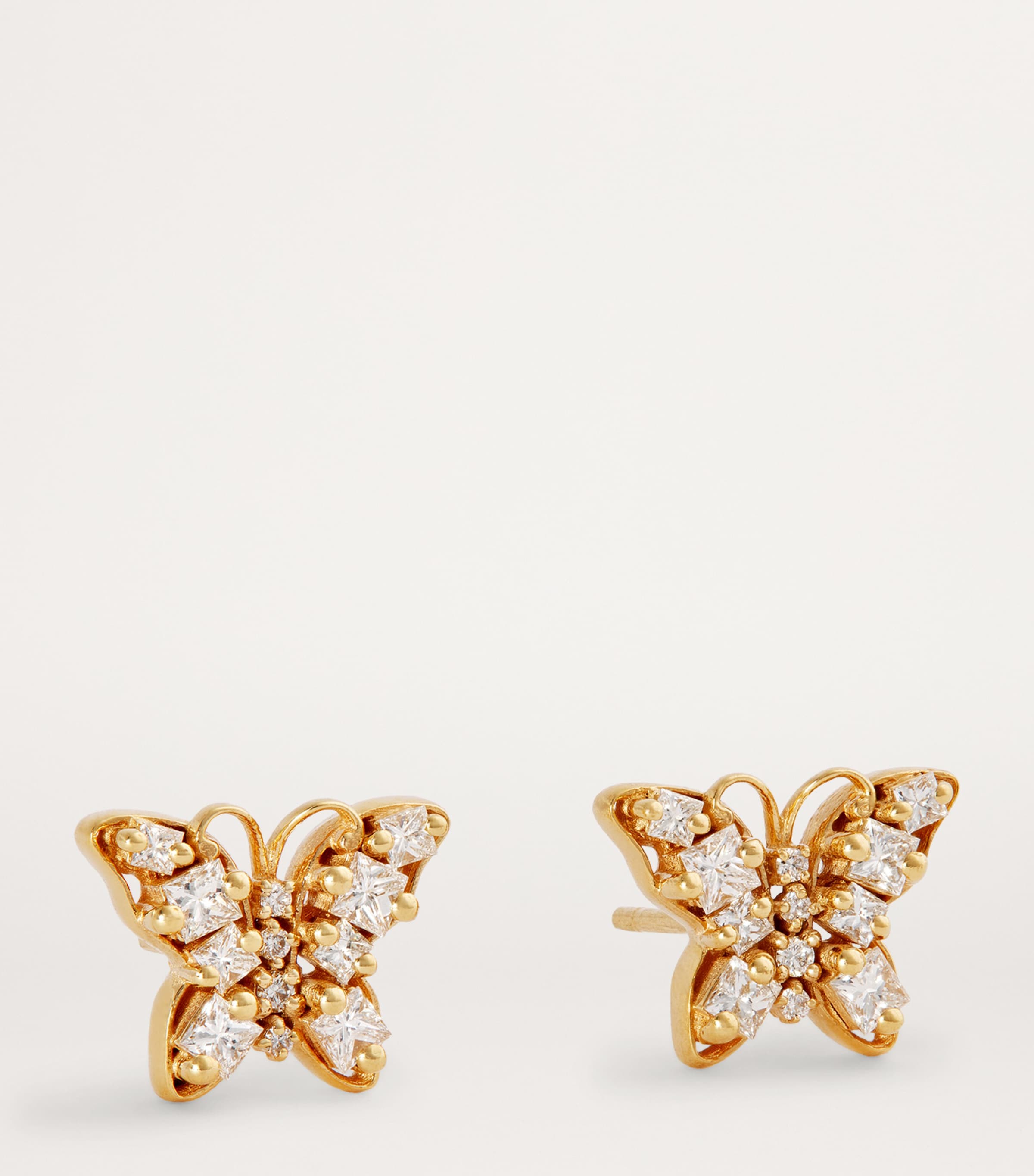 Yellow Gold and Diamond Mini Butterfly Stud Earrings 18K YG/WD Image 3