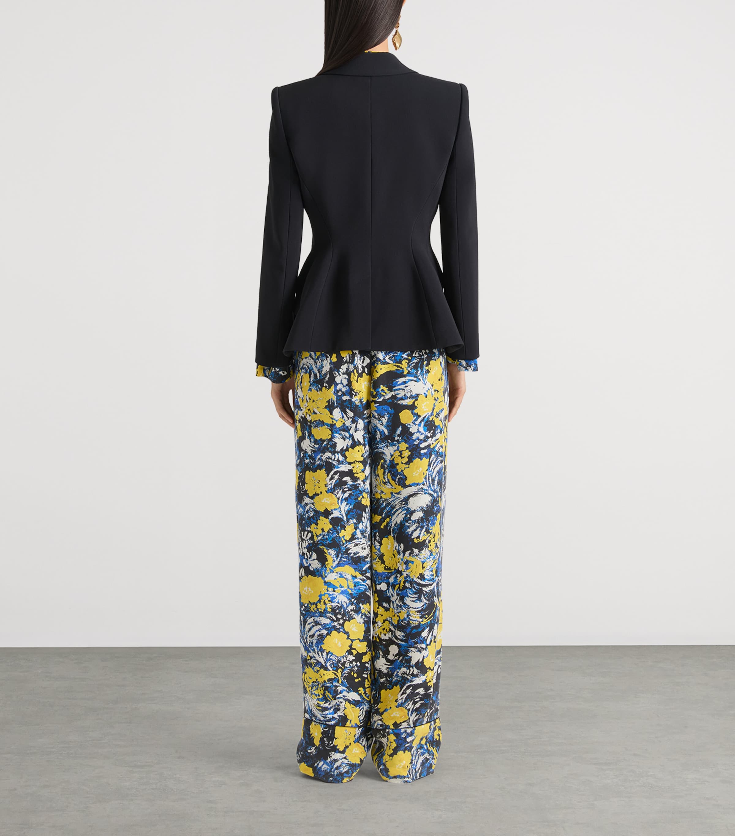 Viscose Floral Print Trousers BLUE/YELLOW Image 3
