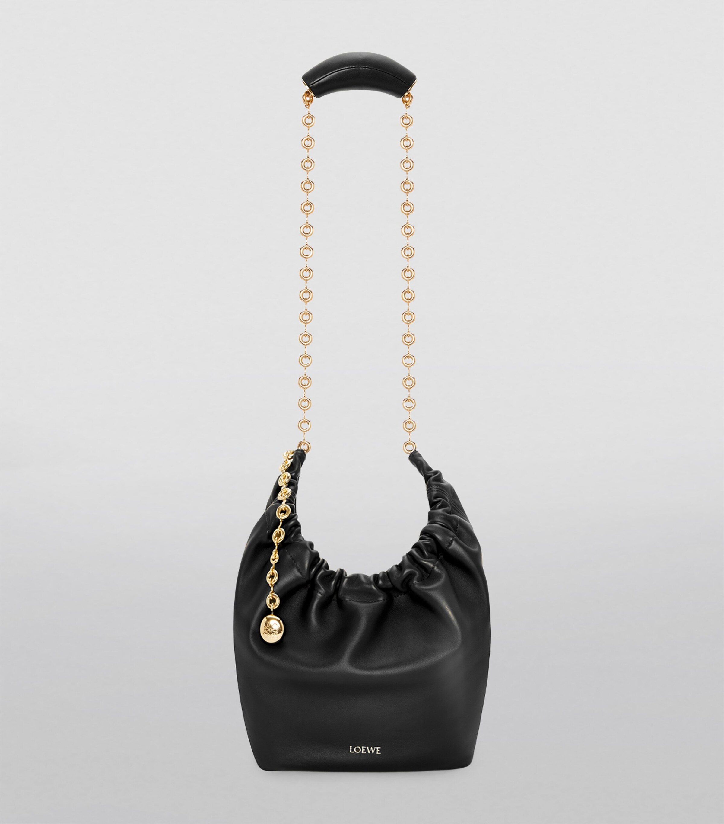 Small Leather Squeeze Top-Handle Bag BLACK Image 6