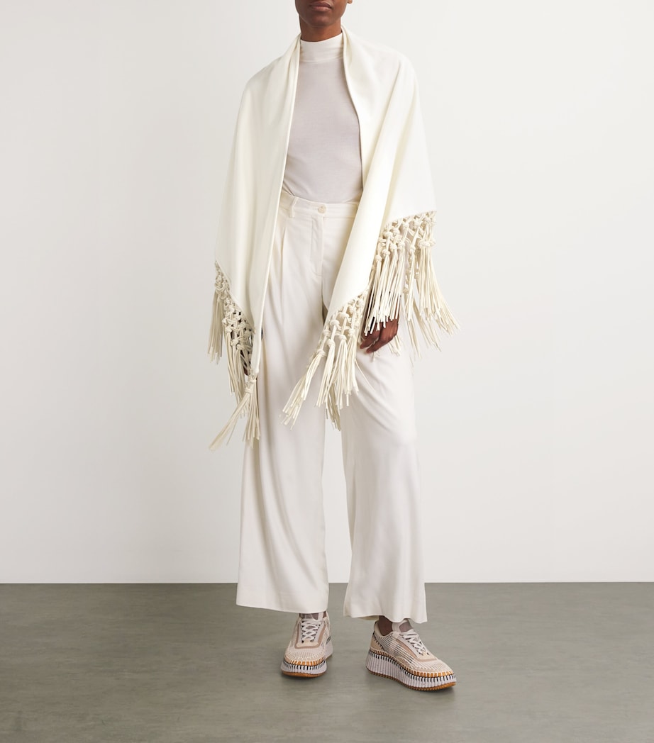 Cashmere-Leather Triangle Shawl 0050 WHITE Image 2