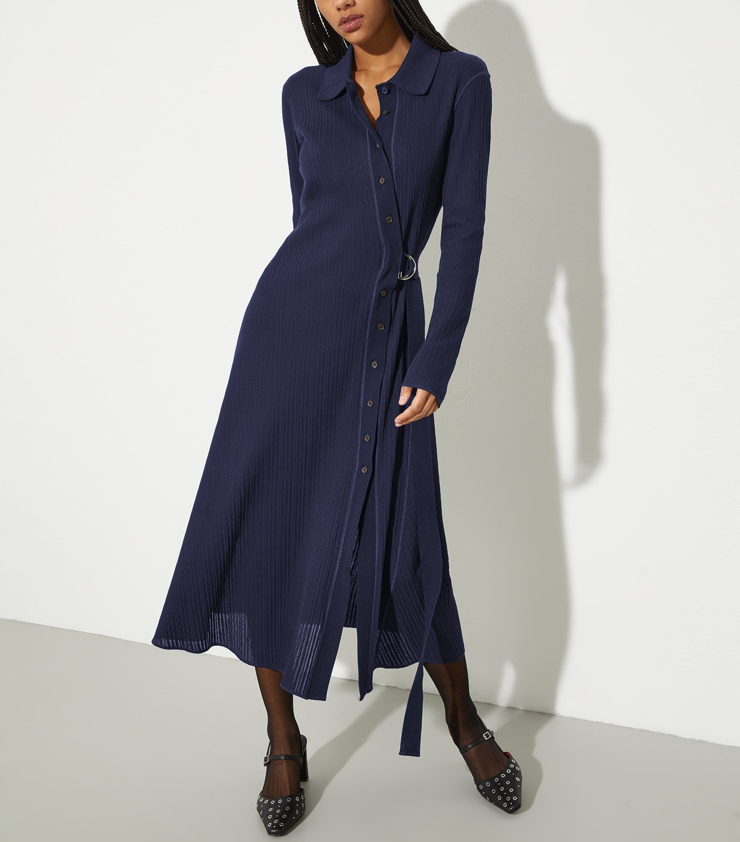 MAX&Co. Womens Cotton Midi Shirt Dress Navy Image 3