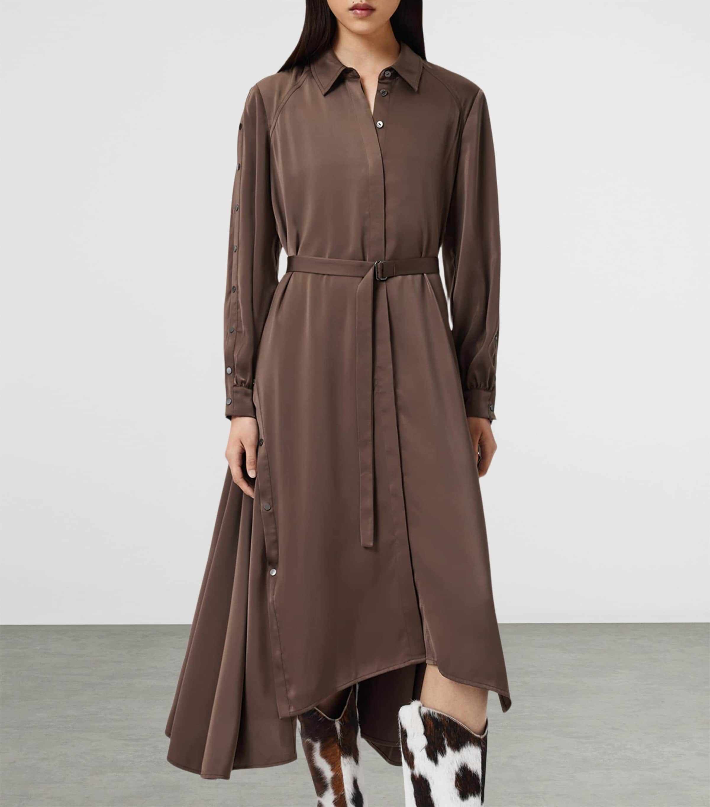 Satin Lexi Midi Shirt Dress POT BROWN Image 3