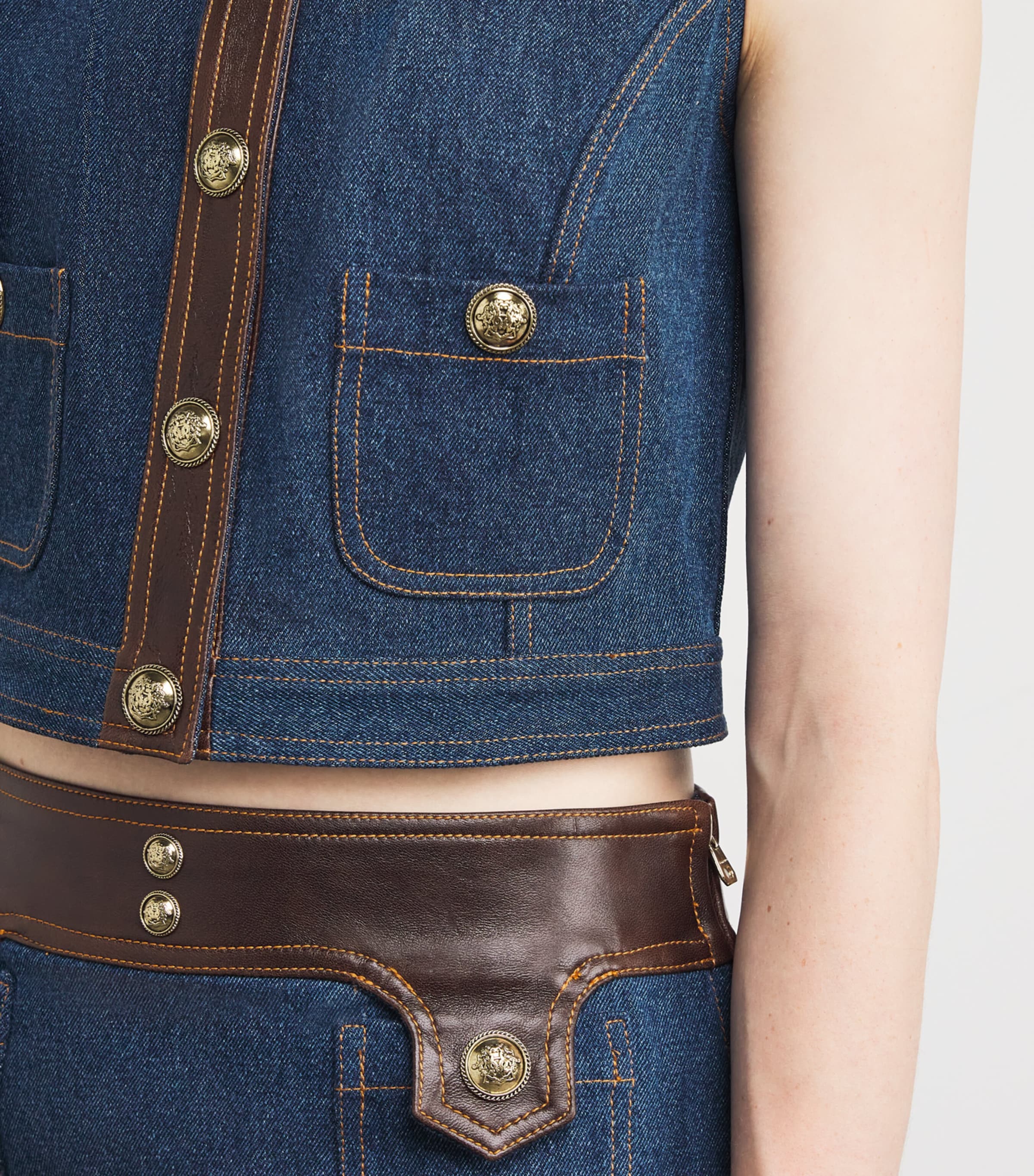 Cropped Denim Waistcoat DARK BLUE Image 6