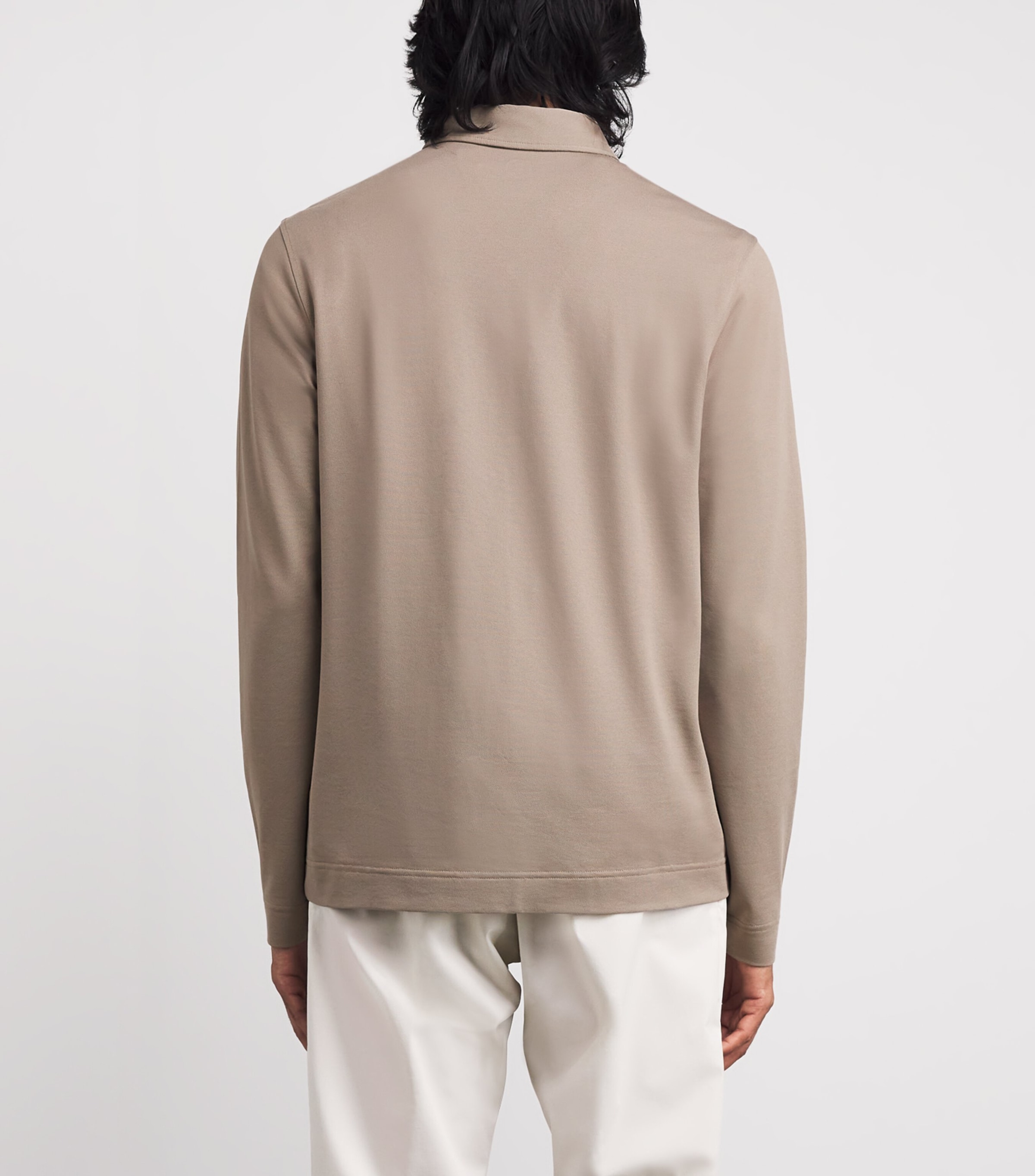 Cotton-Blend Long-Sleeve Timon Polo Shirt 812-MOON ROCK Image 4