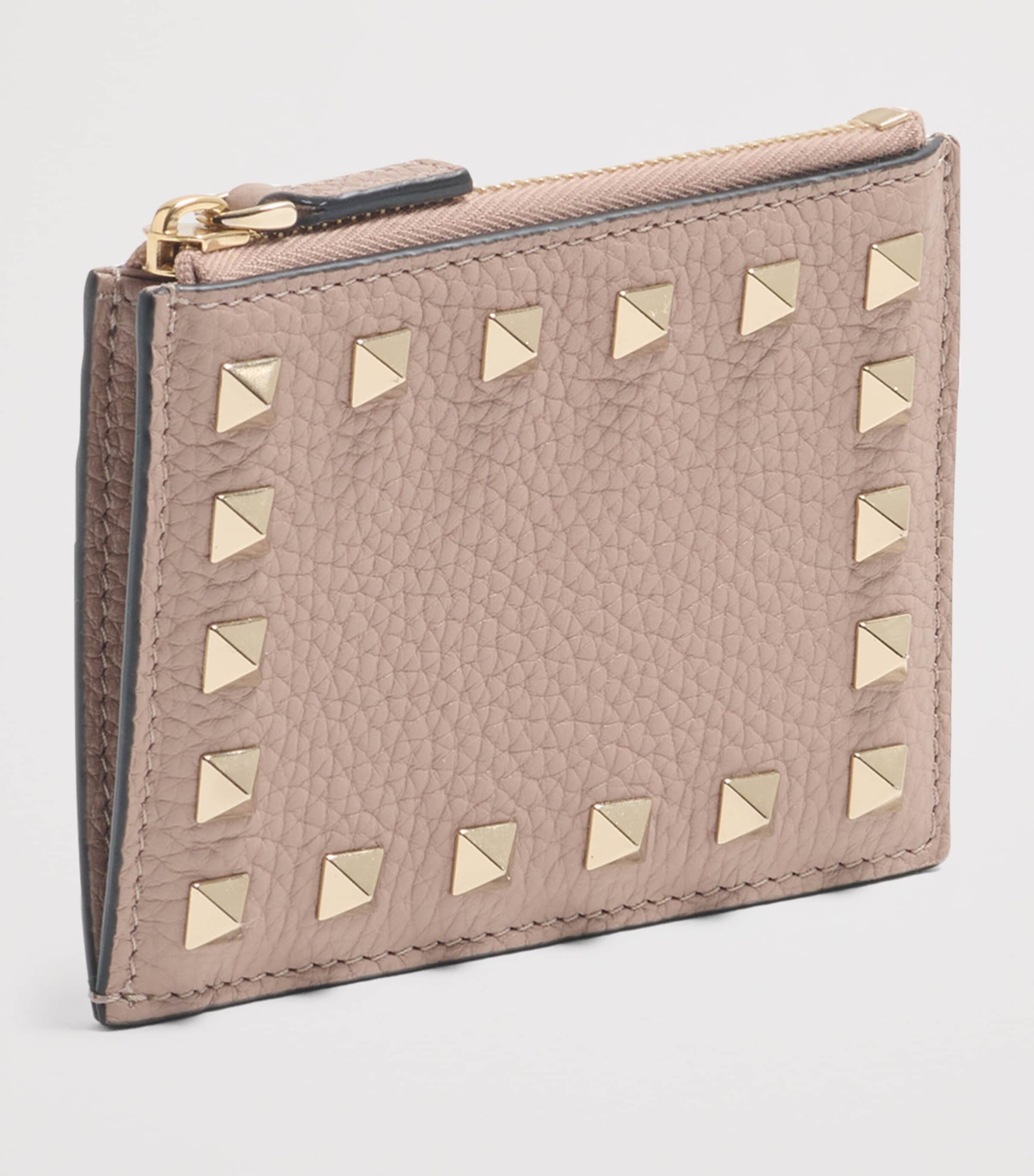 カードケース・名刺入れ Valentino Garavani Rockstud Grainy Leather Card Case Rockstud Grainy Metallic Calfskin Card Holder With Zipper