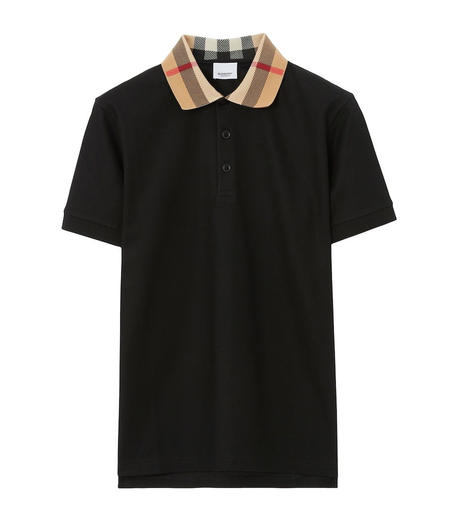 Cotton Check-Collar Polo Shirt BLACK Image 1