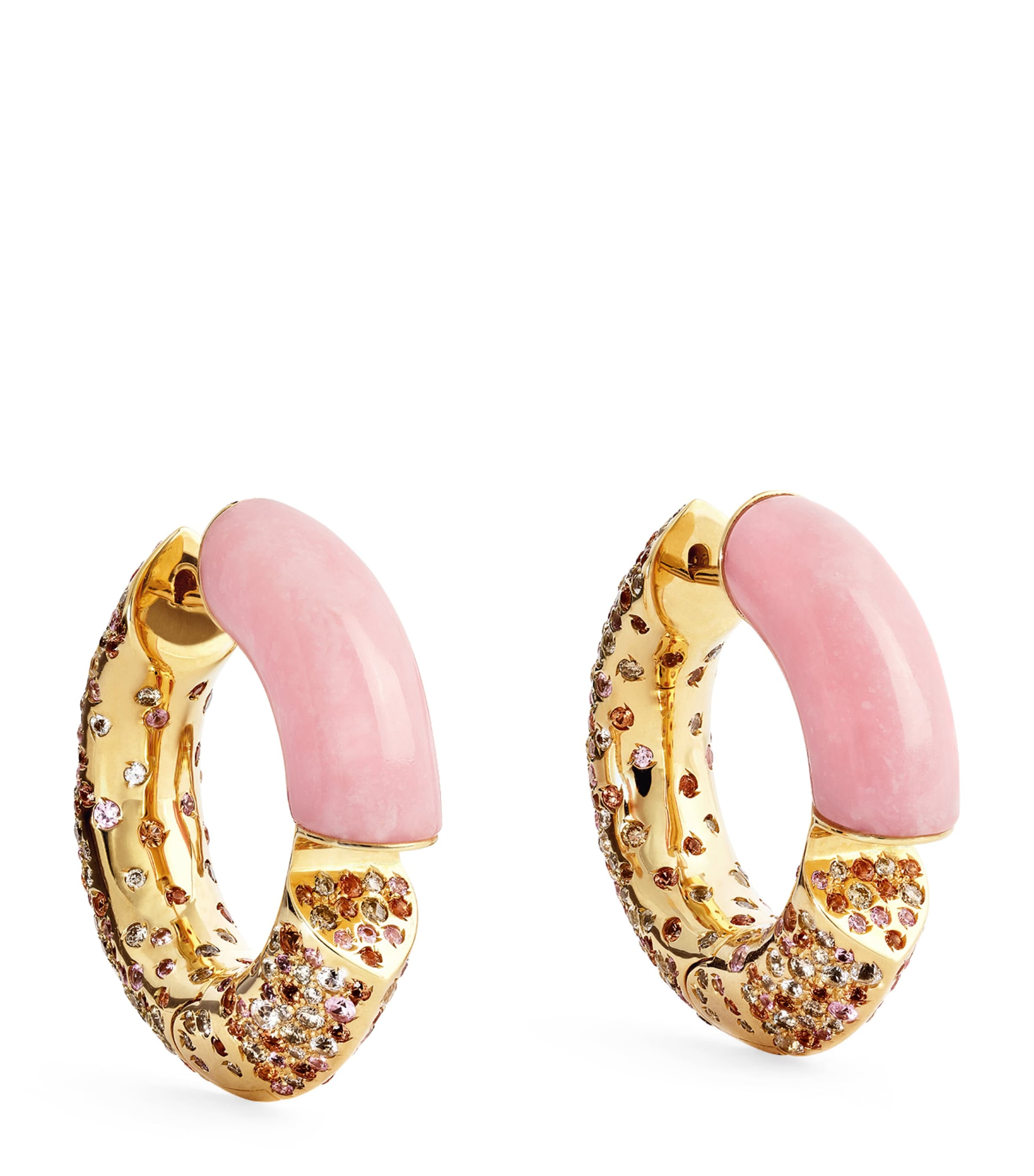 Tabayer Yellow Gold, Sapphire and Pink Opal Oera Earrings Yellow Gold Image 1