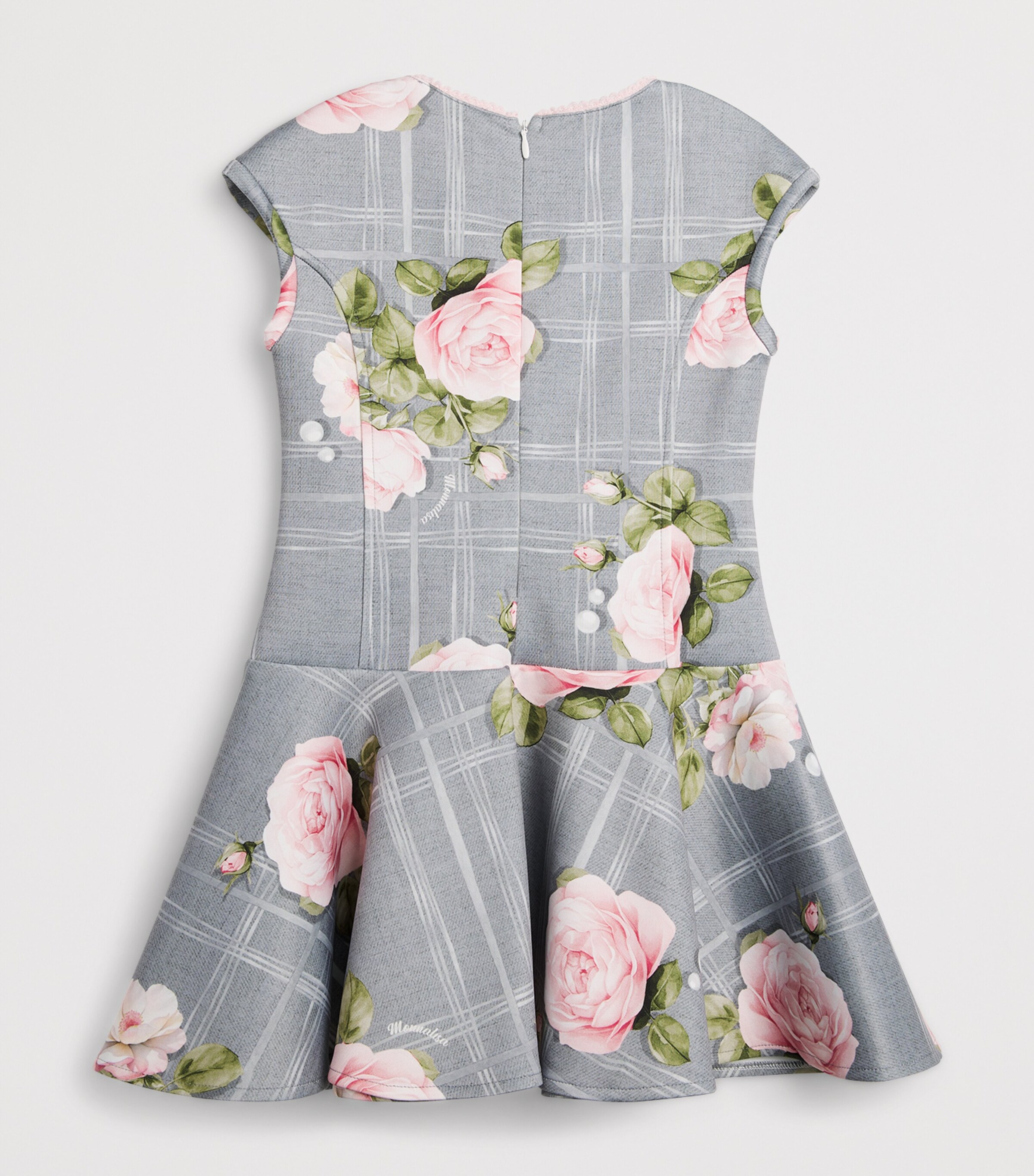 Monnalisa Rose Print Dress (4-14 Years) Grigio Image 2