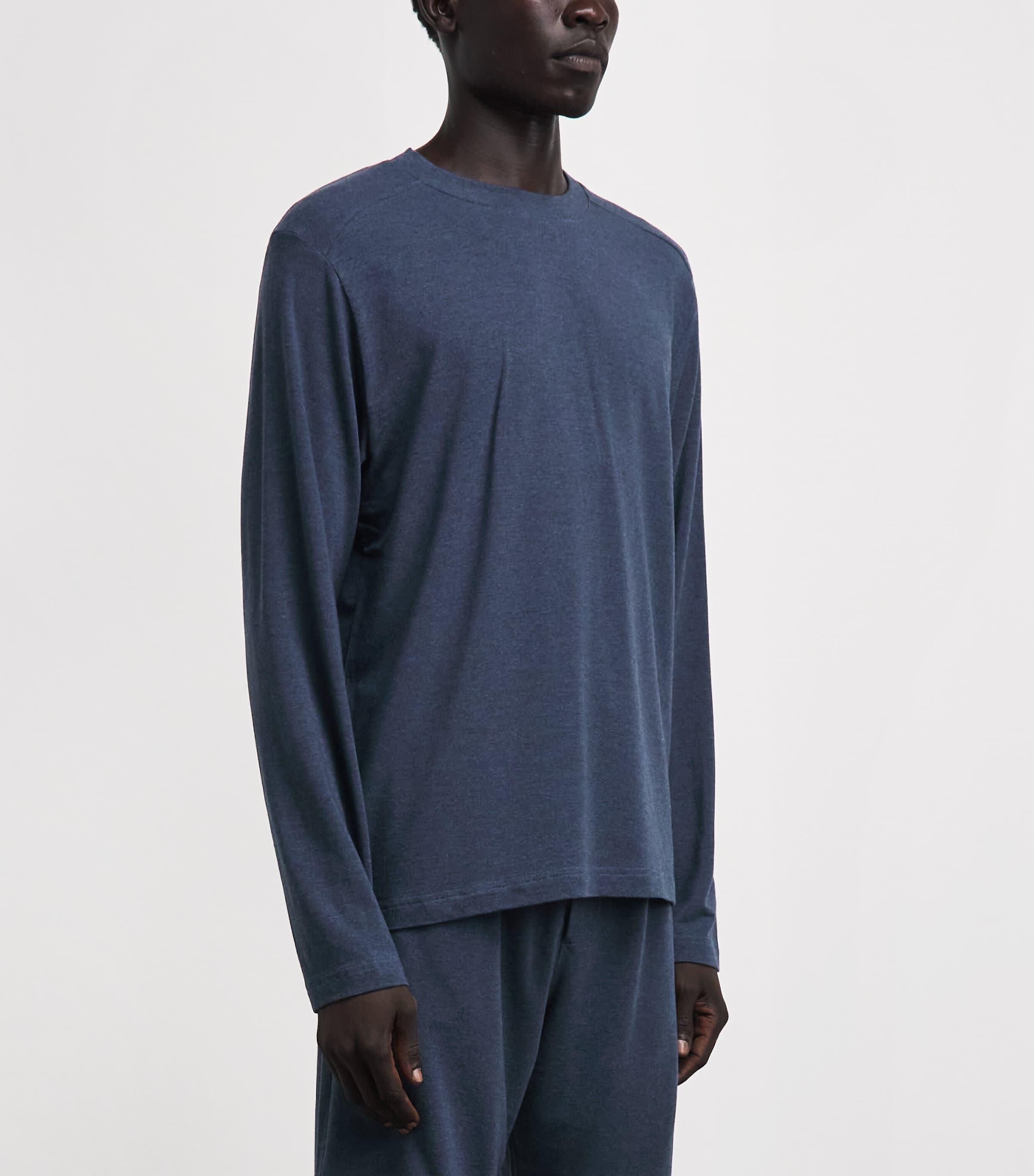 Zimmerli Mens Lyocell-Blend Soft Lounge Long-Sleeve T-Shirt Blue Melange Image 4