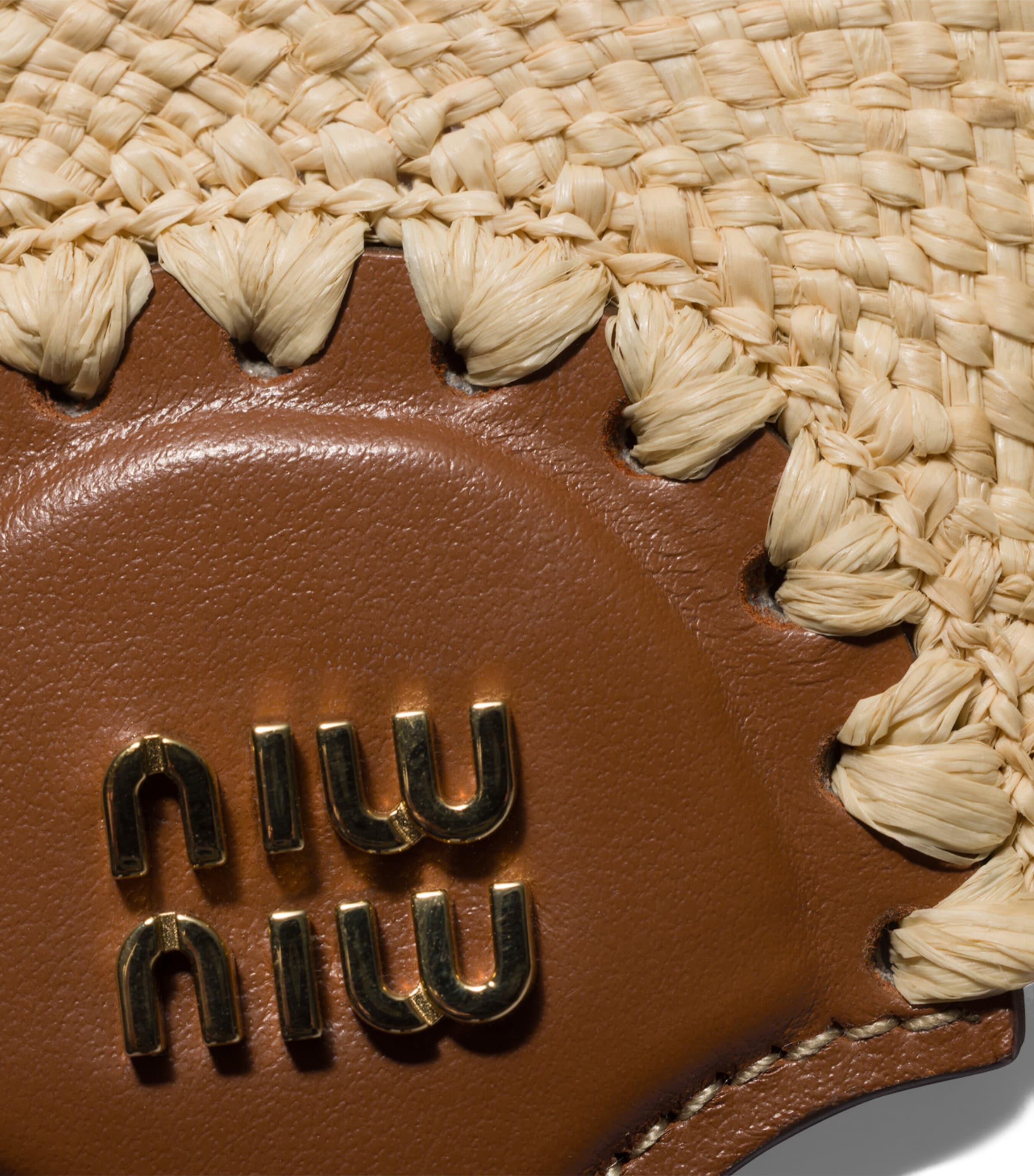 Miu Miu Leather-Raffia Fan Keyring Neutral Image 2